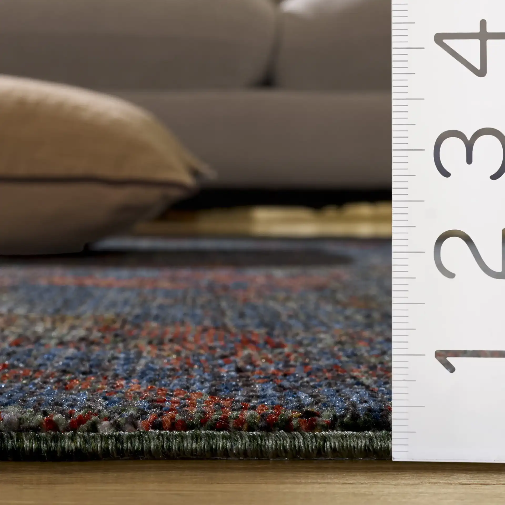 Gemstone Modern Abstract Rug in Rust Sage / Navy in a styled room