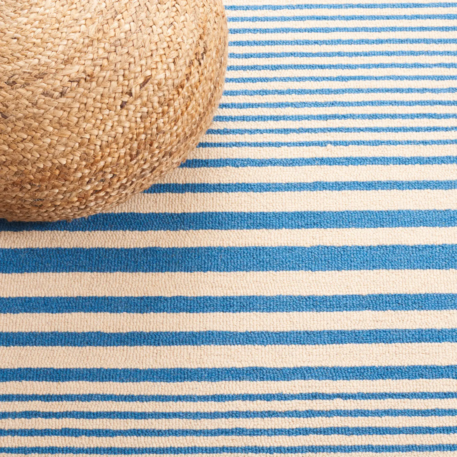 Genre Blocked Stripe Hand-Tufted Wool Rug in Blue / Ivory in a styled room