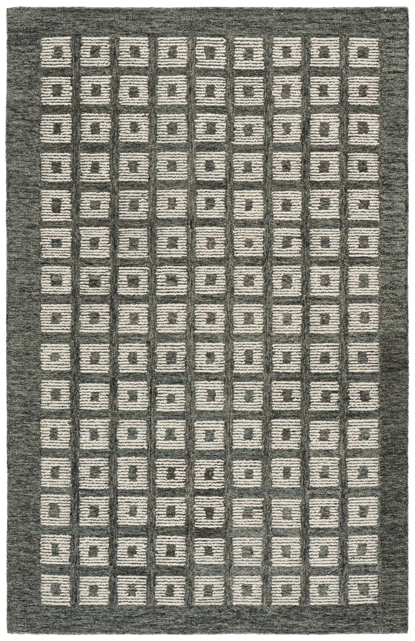 Genre Modern Grid Hand-Tufted Wool Rug in Green / Ivory