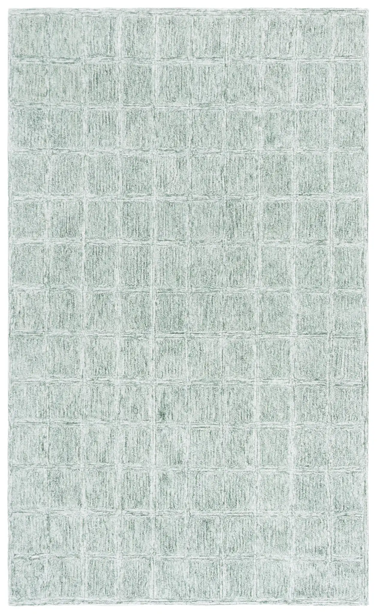 Genre Grid Hand-Woven Wool Rug in Green / Ivory