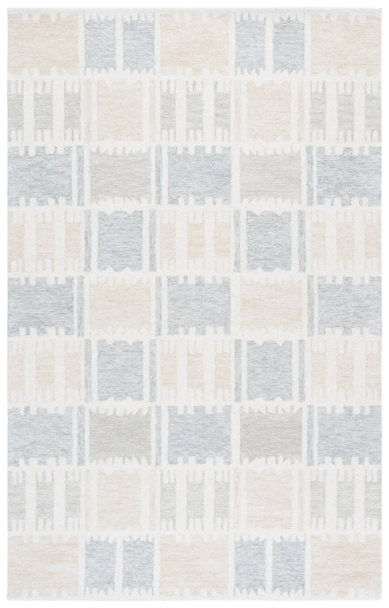 Genre Checkered Block Hand-Tufted Wool Rug in Beige / Gray