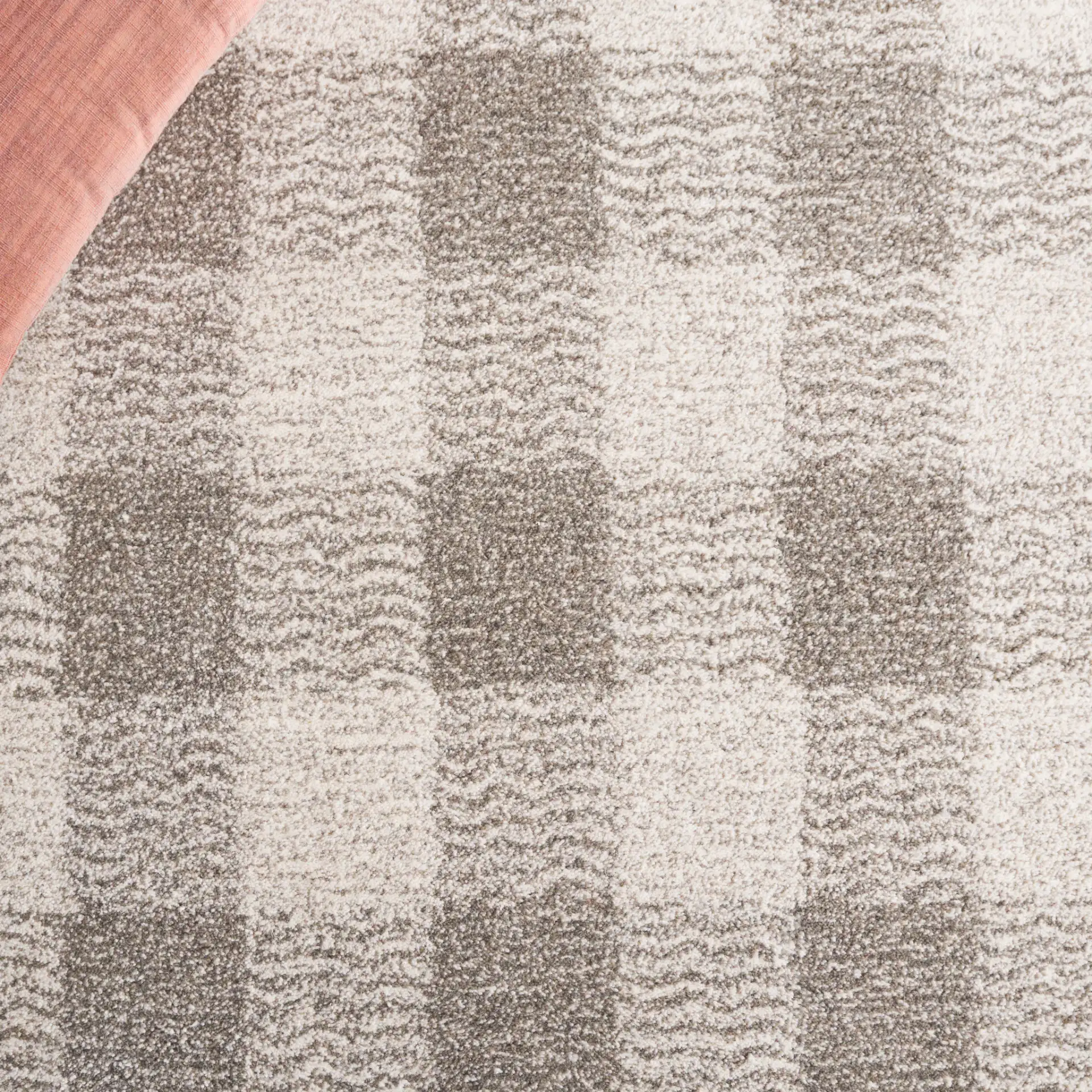 Genre Checkered Hand-Tufted Wool Rug in Gray / Ivory in a styled room