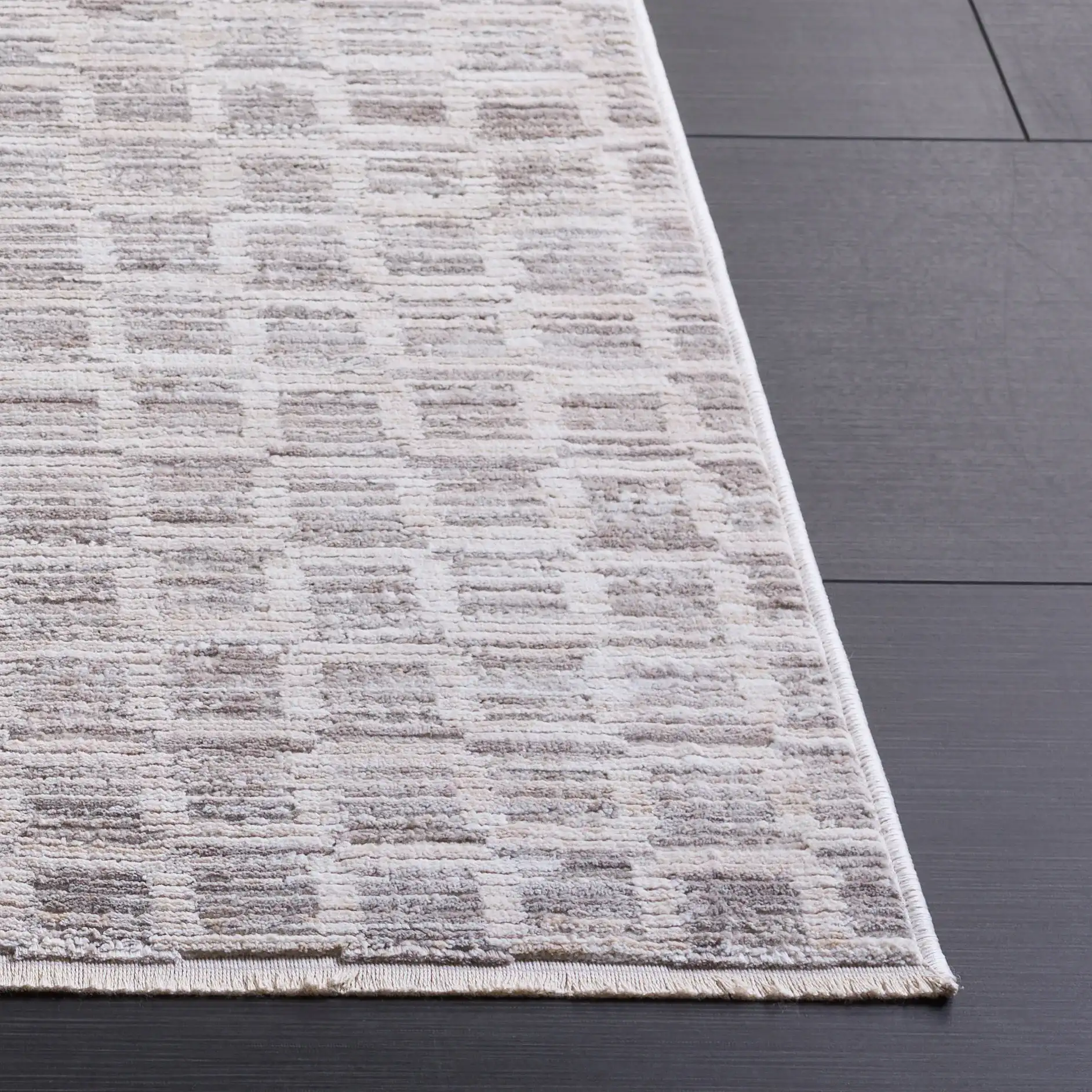 Garnet Grid Rug in Gray / Ivory in a styled room