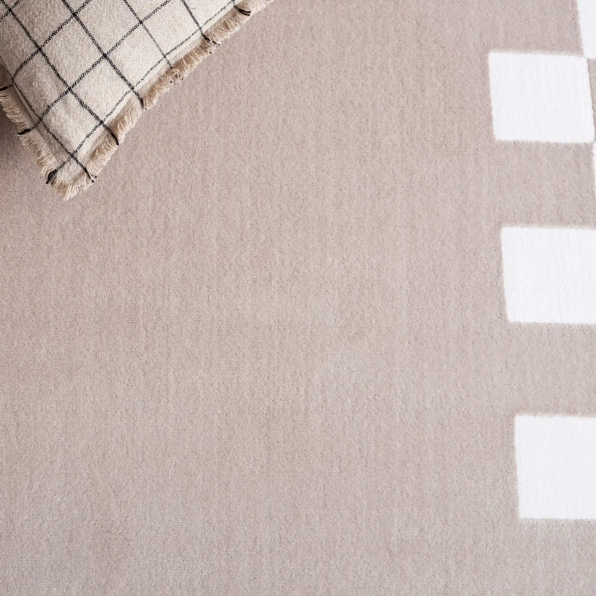 Groove Checkerboard Border Rug in Beige / Ivory in a styled room