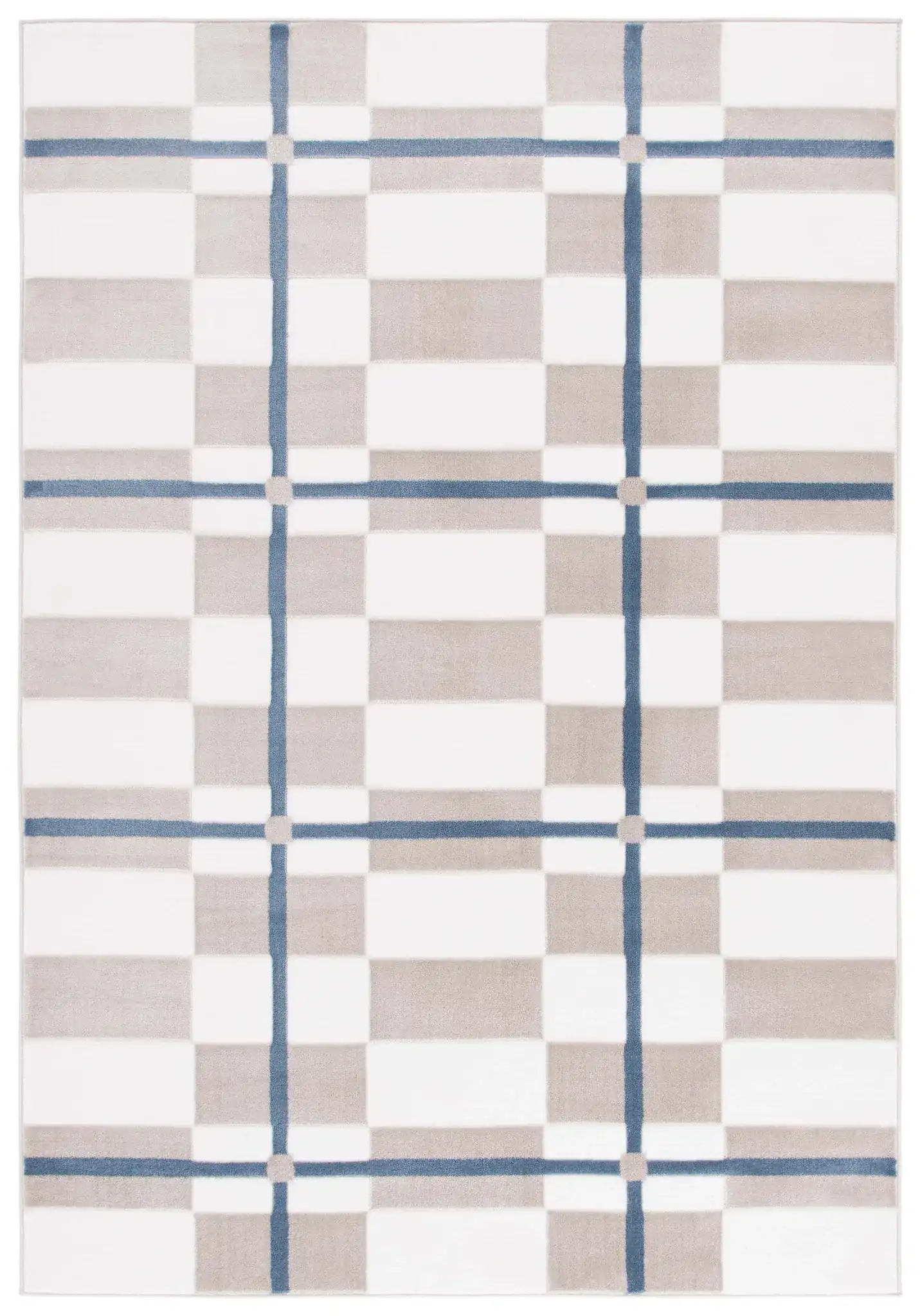 Groove Modern Plaid Rug in Ivory / Blue