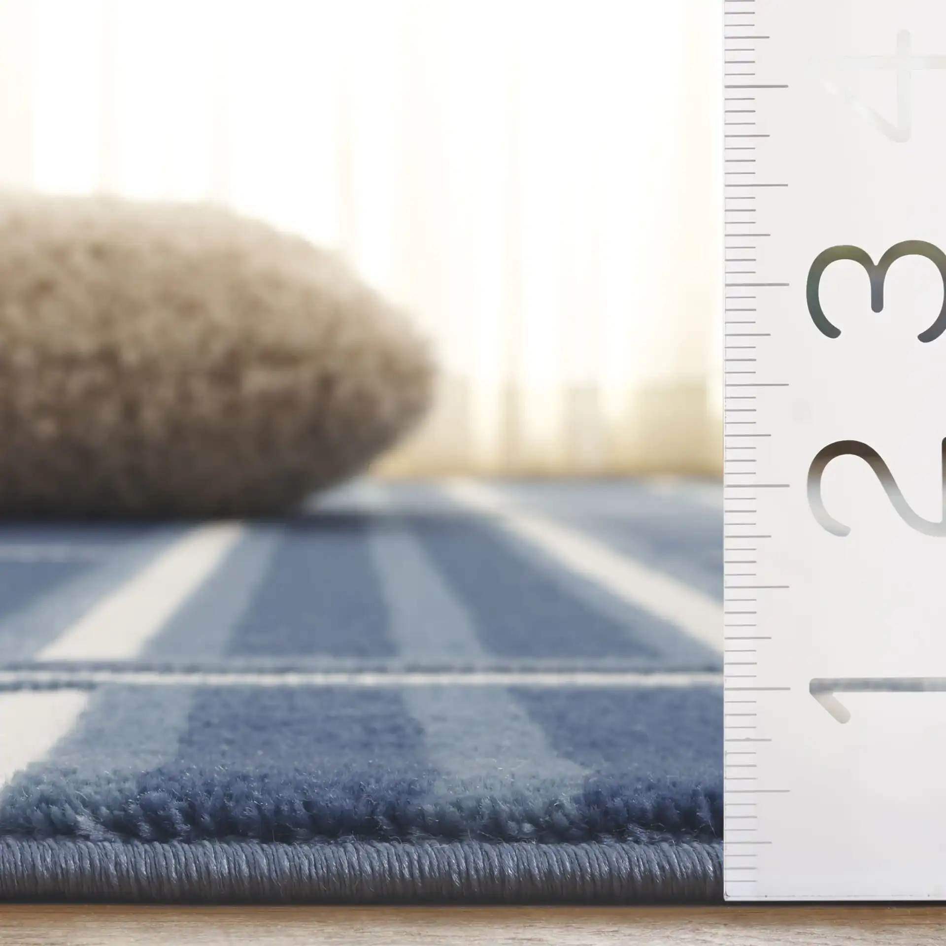 Groove Basketweave Grid Rug in Blue / Ivory in a styled room