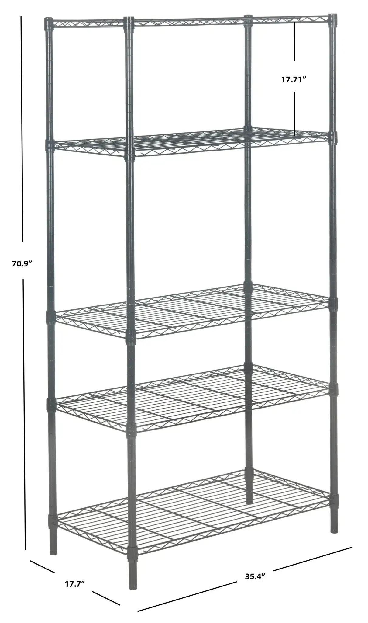 Ceasar Five-Tier Adjustable Rack in Chrome, detail view