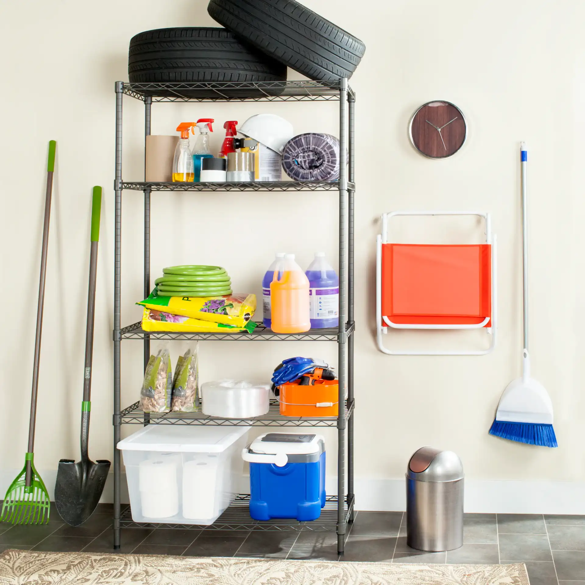 Ceasar Five-Tier Adjustable Rack in Chrome in a styled room
