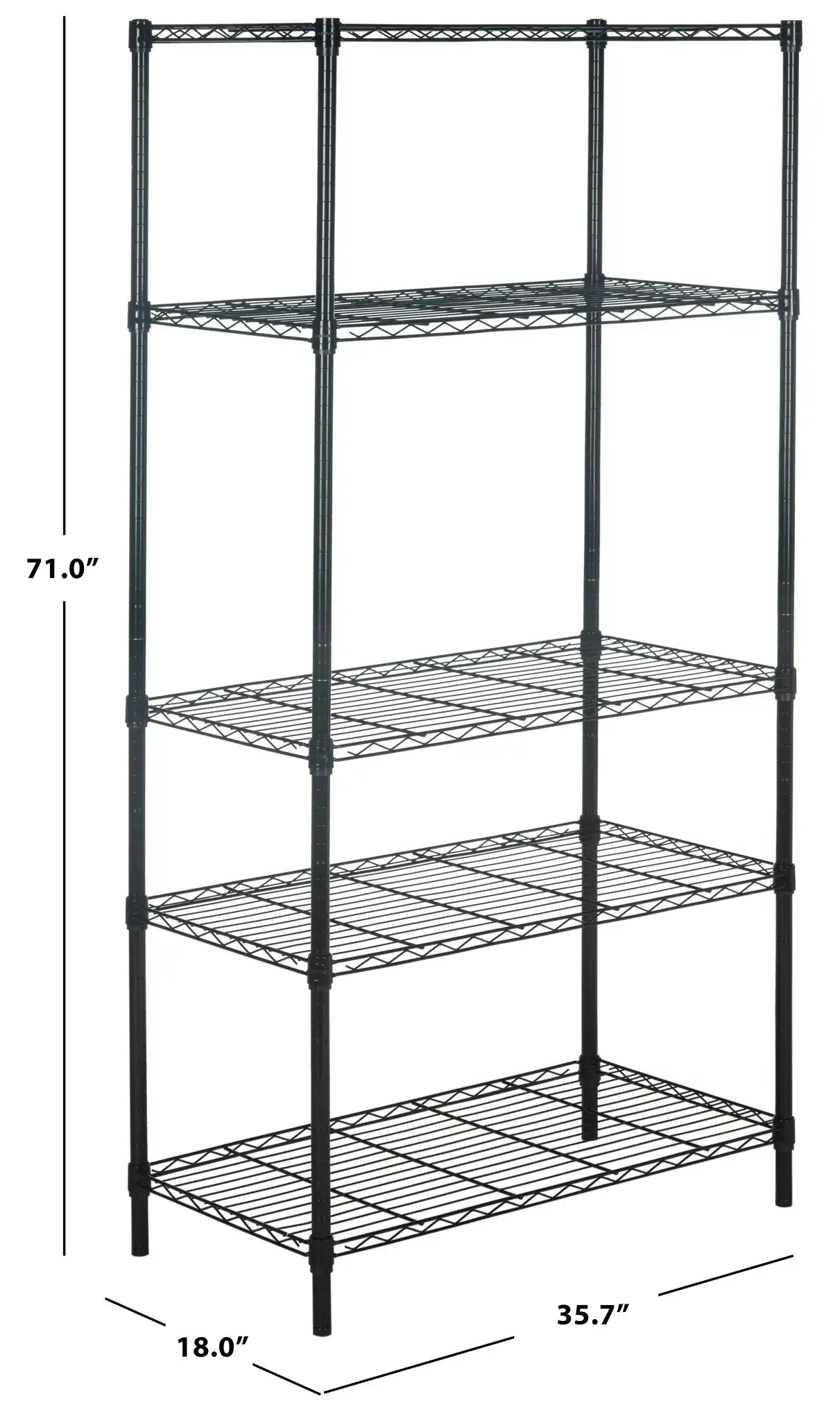 Alpha Five-Tier Shelving in Black, detail view