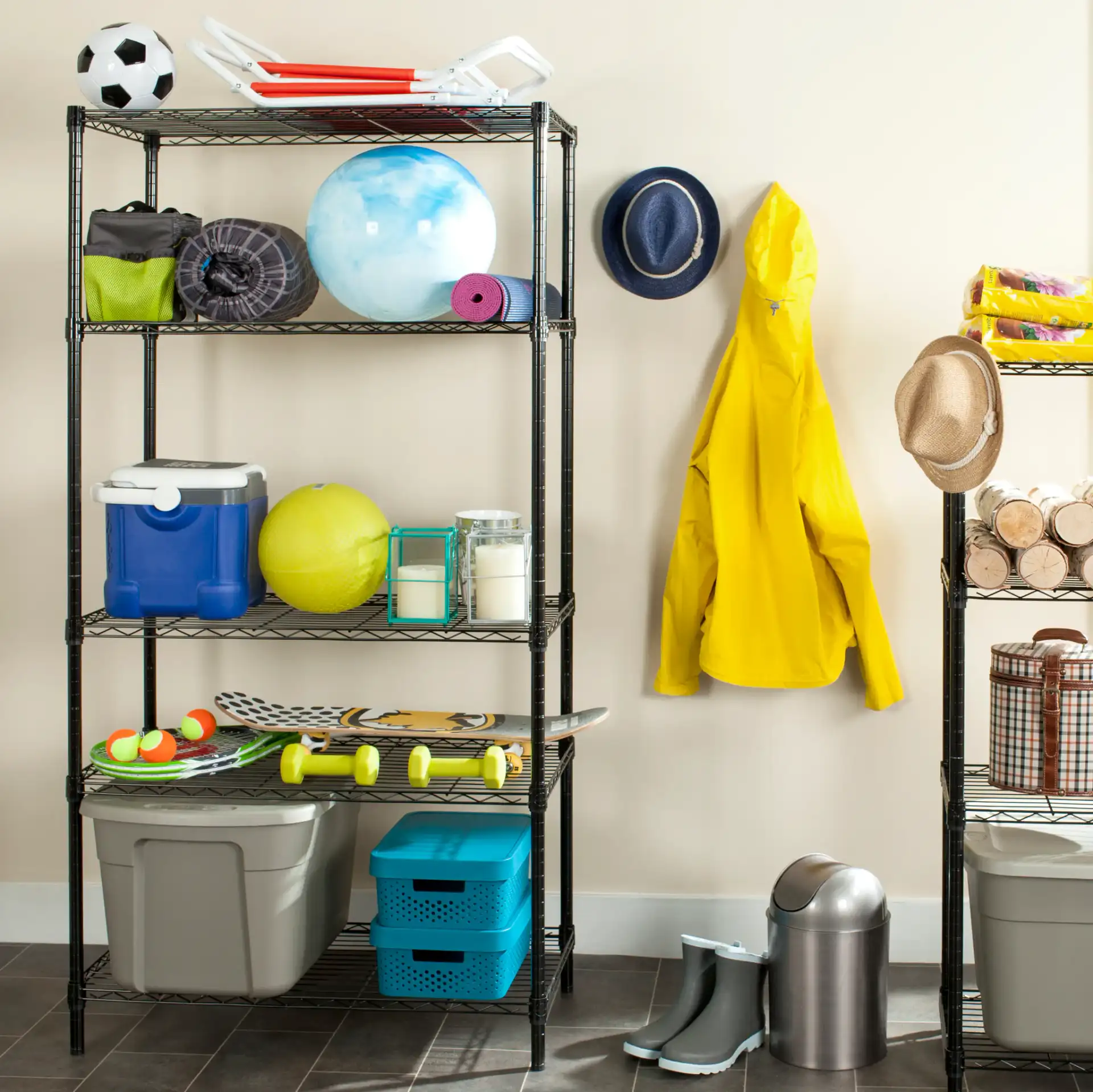Alpha Five-Tier Shelving in Black in a styled room