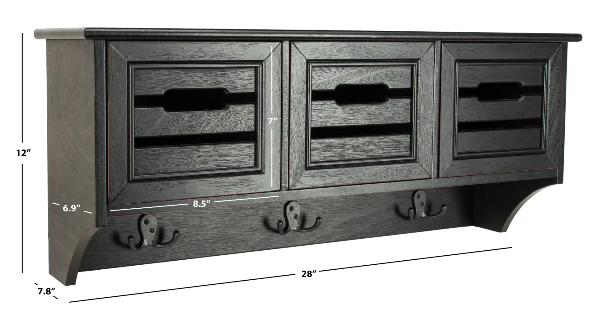 Leon Hanging Three-Drawer Wall Rack in Honey, detail view