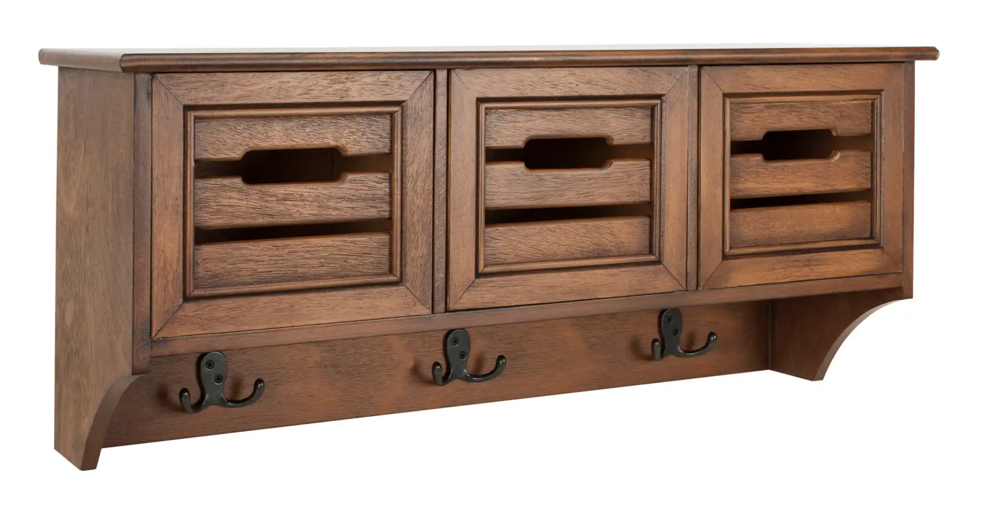 Leon Hanging Three-Drawer Wall Rack in Honey, detail view