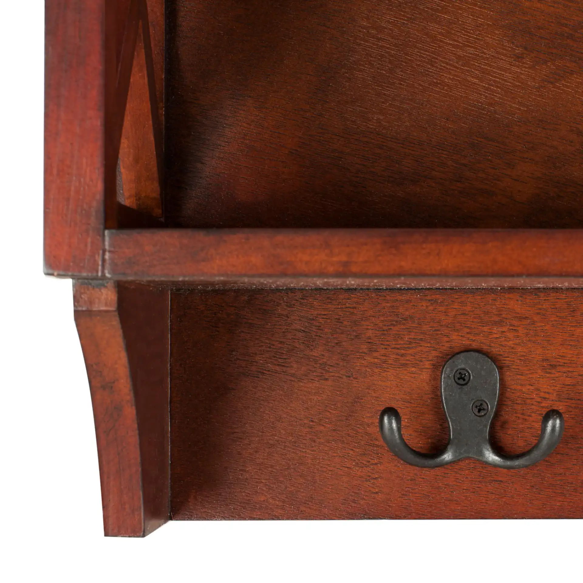 Freya Hanging Storage Wall Rack in Cherry in a styled room