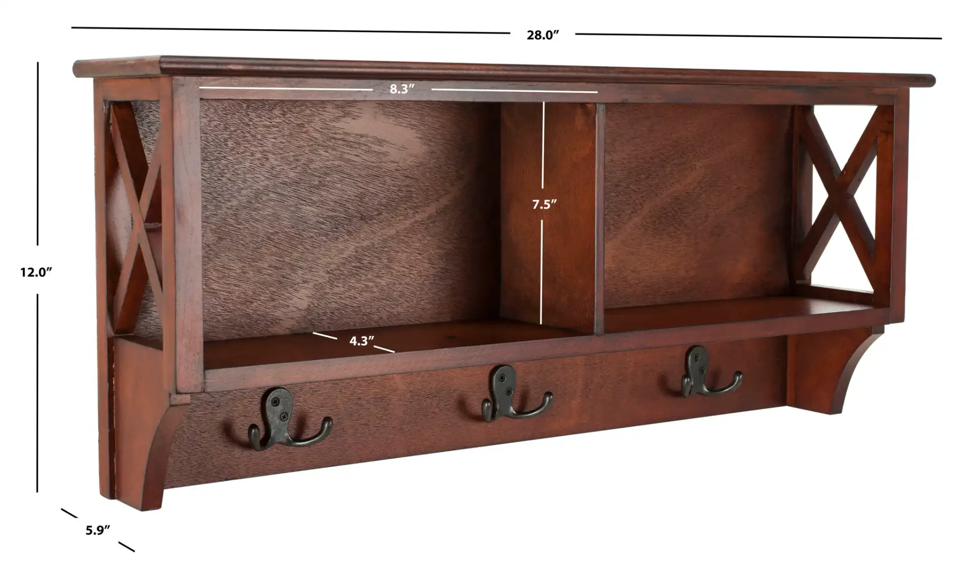 Freya Hanging Storage Wall Rack in Cherry, detail view