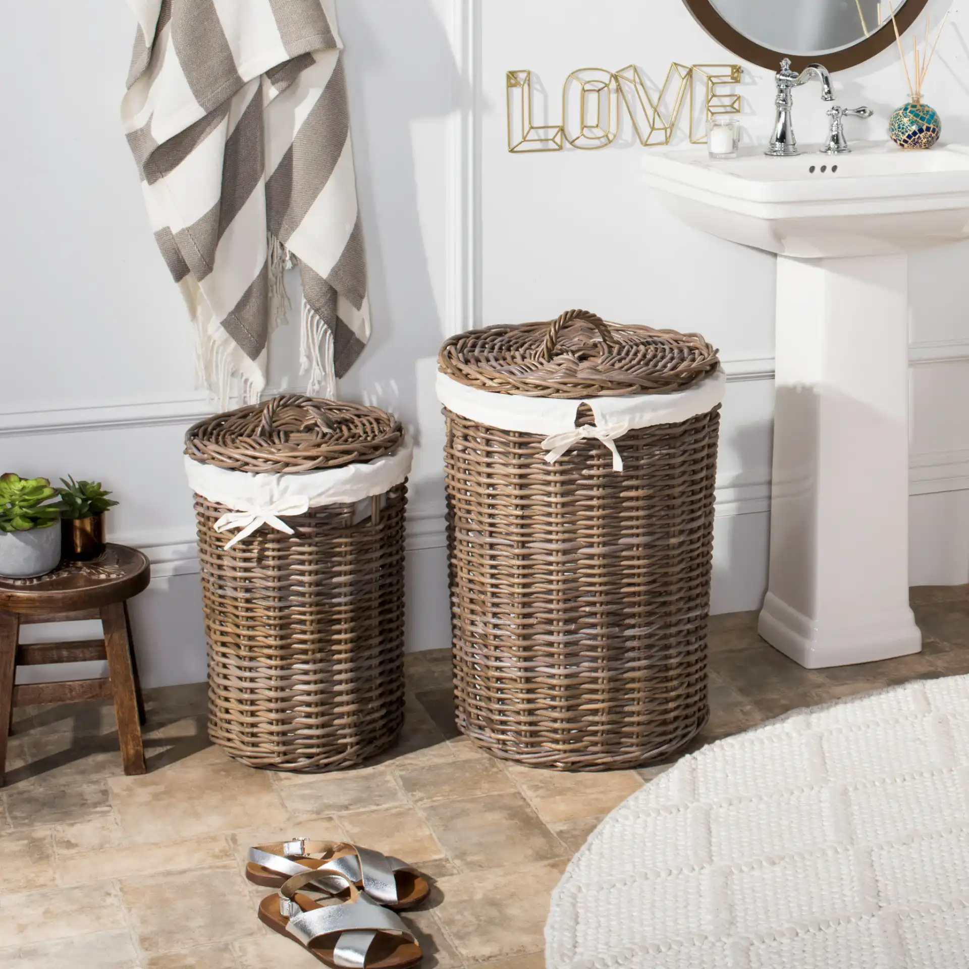 Millen Laundry Basket in Natural in a styled room