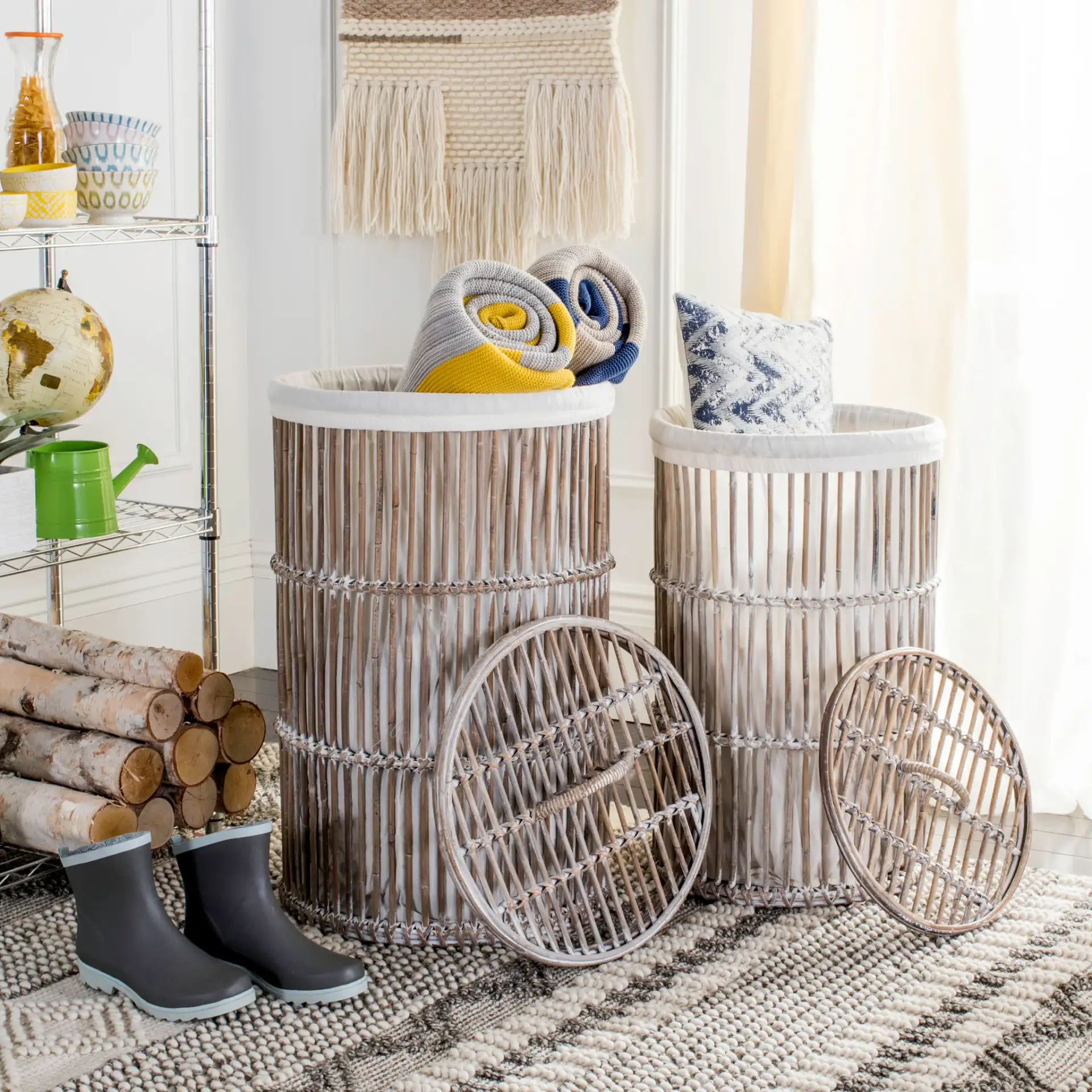 Libby Laundry Basket (Set Of 2) in White, detail view
