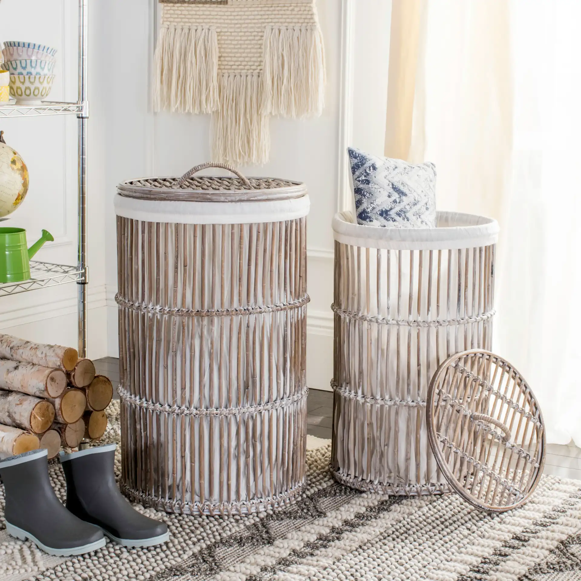 Libby Laundry Basket (Set Of 2) in White in a styled room