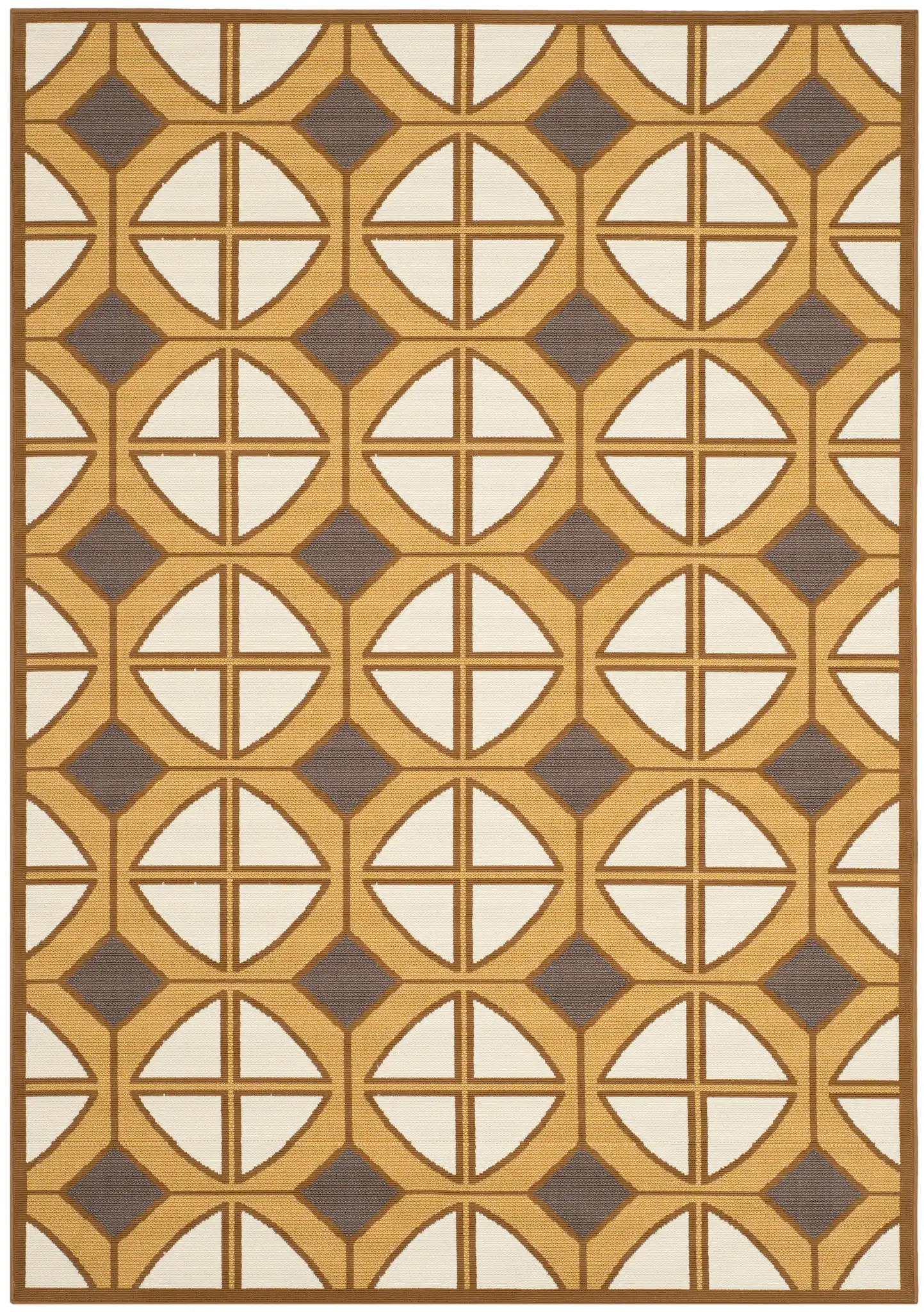 Hampton Mid-Century Circle Rug in Camel / Ivory