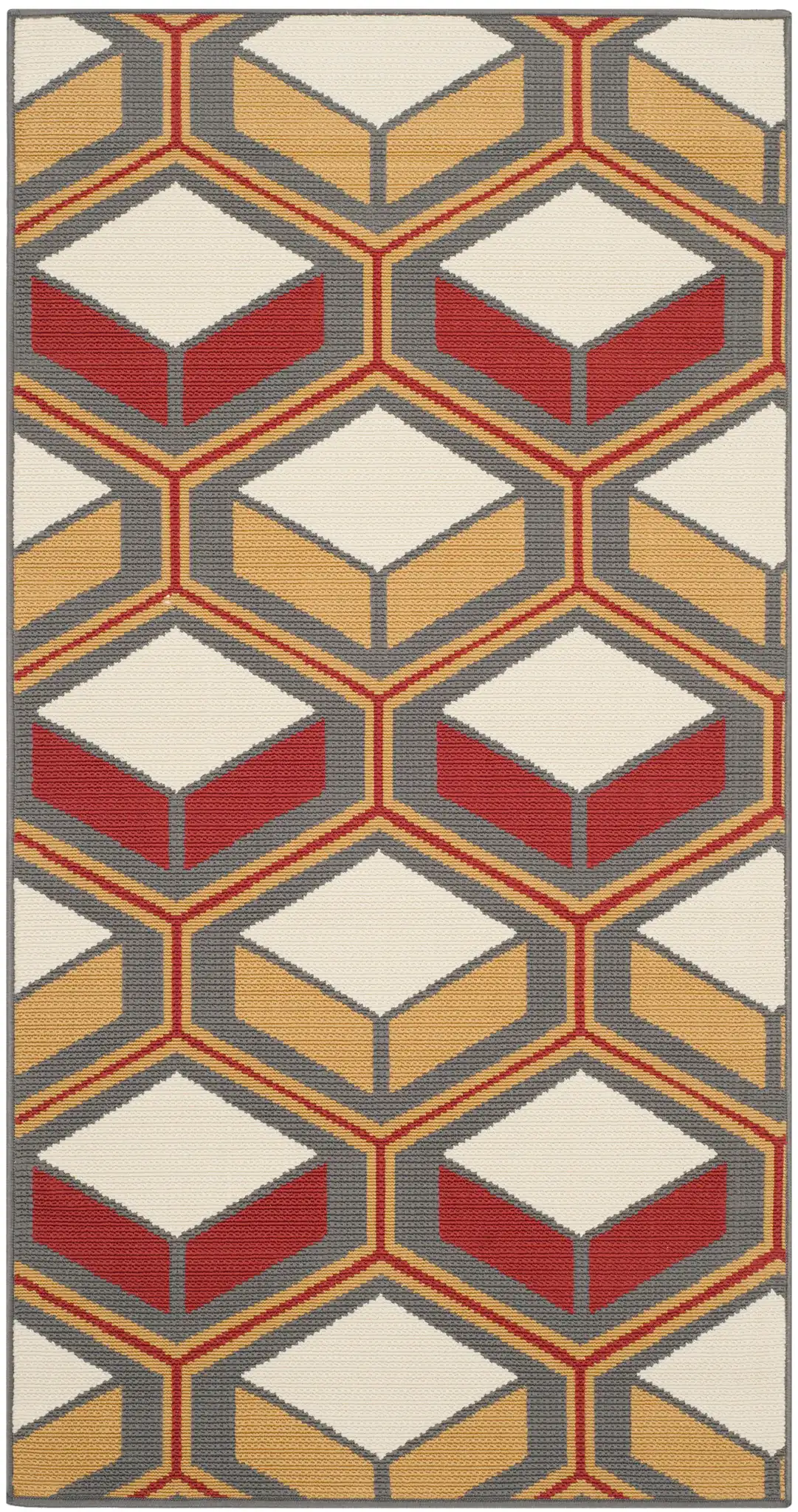 Hampton Geometric Cube Rug in Dark Gray / Rust