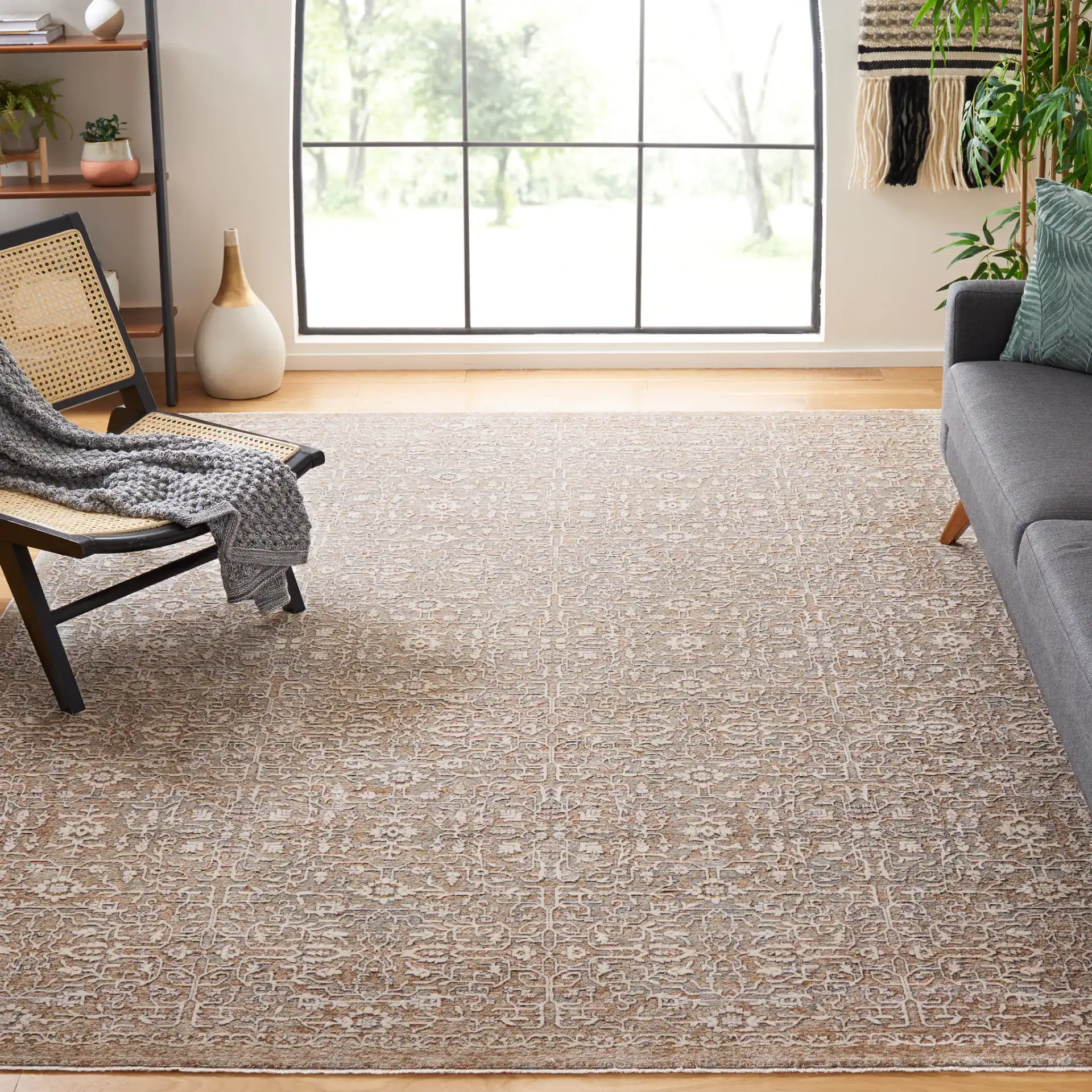 Harlow Allover Floral Rug in Sage / Ivory in a styled room