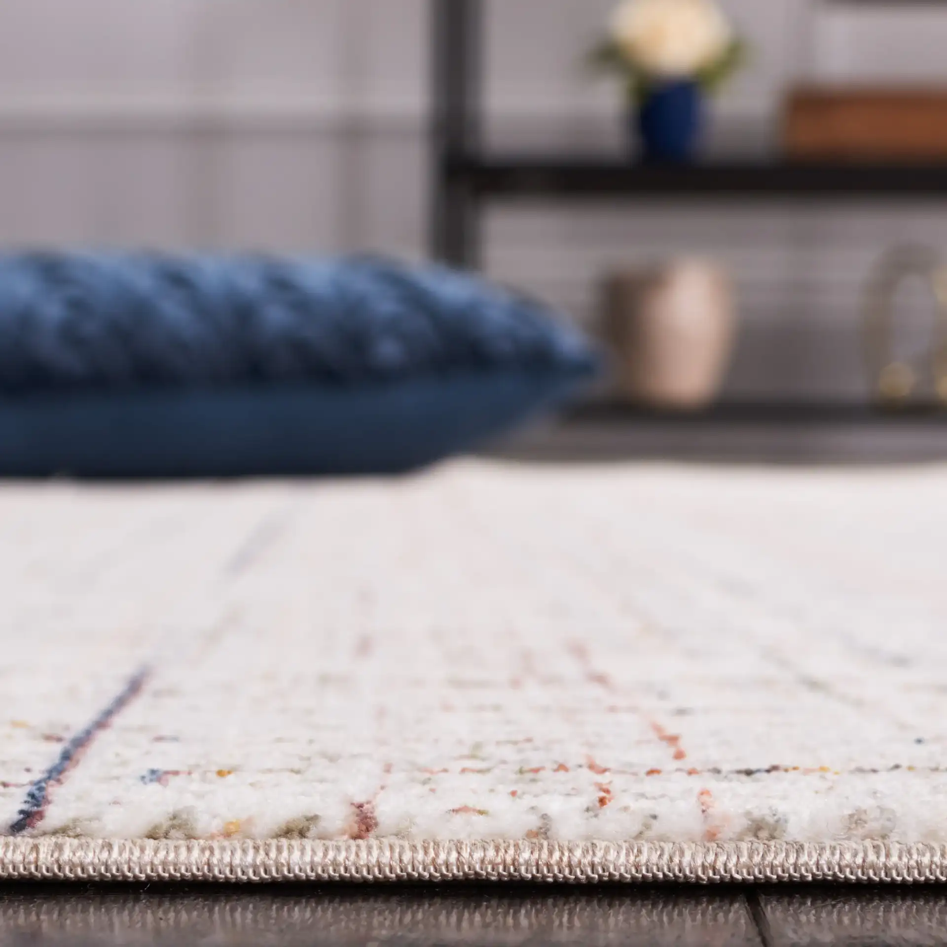 Harlow Abstract Grid Rug in Ivory Gray / Rust in a styled room