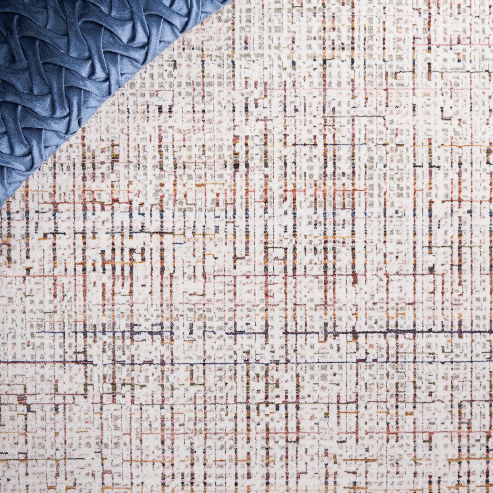 Harlow Abstract Grid Rug in Ivory Gray / Rust in a styled room