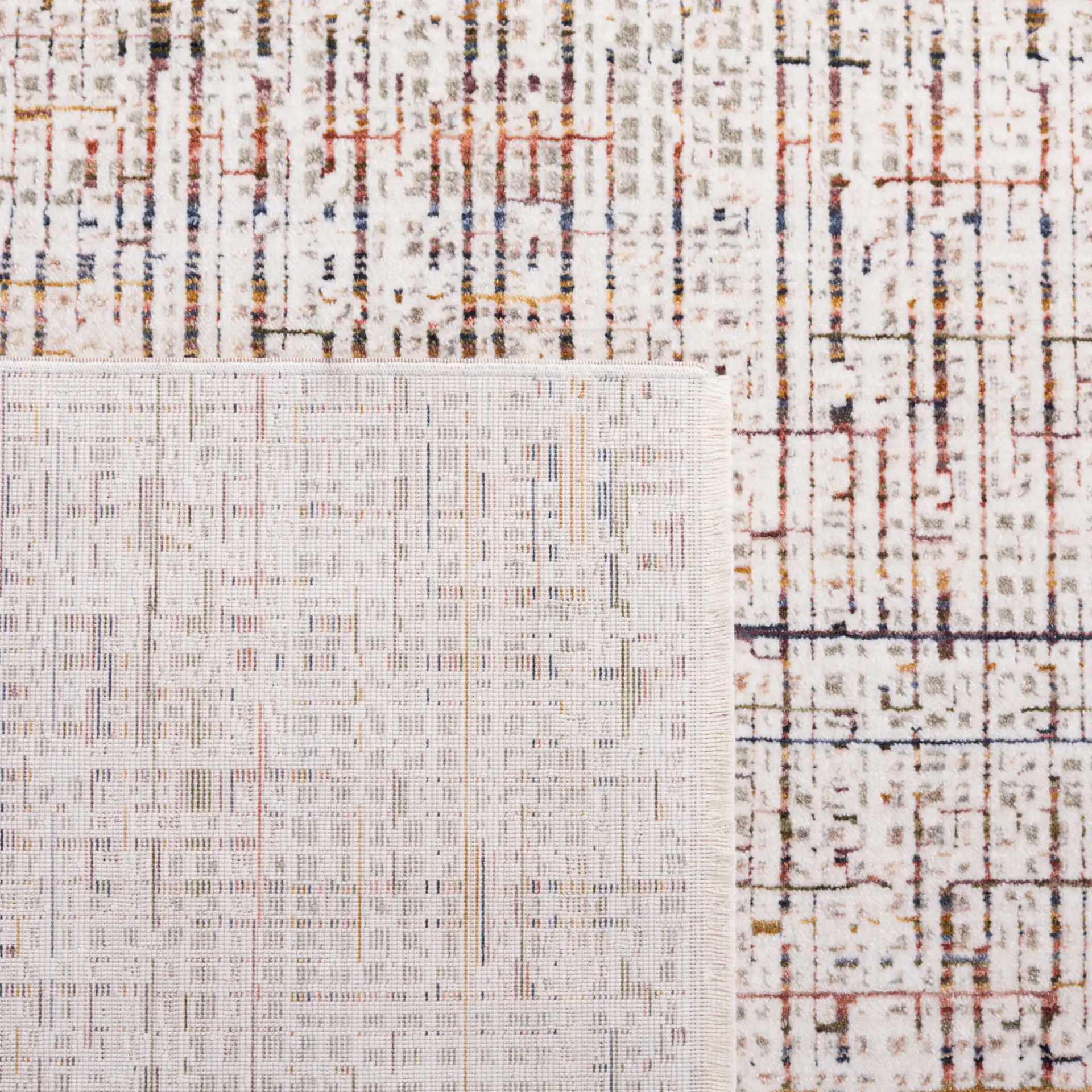 Harlow Abstract Grid Rug in Ivory Gray / Rust in a styled room