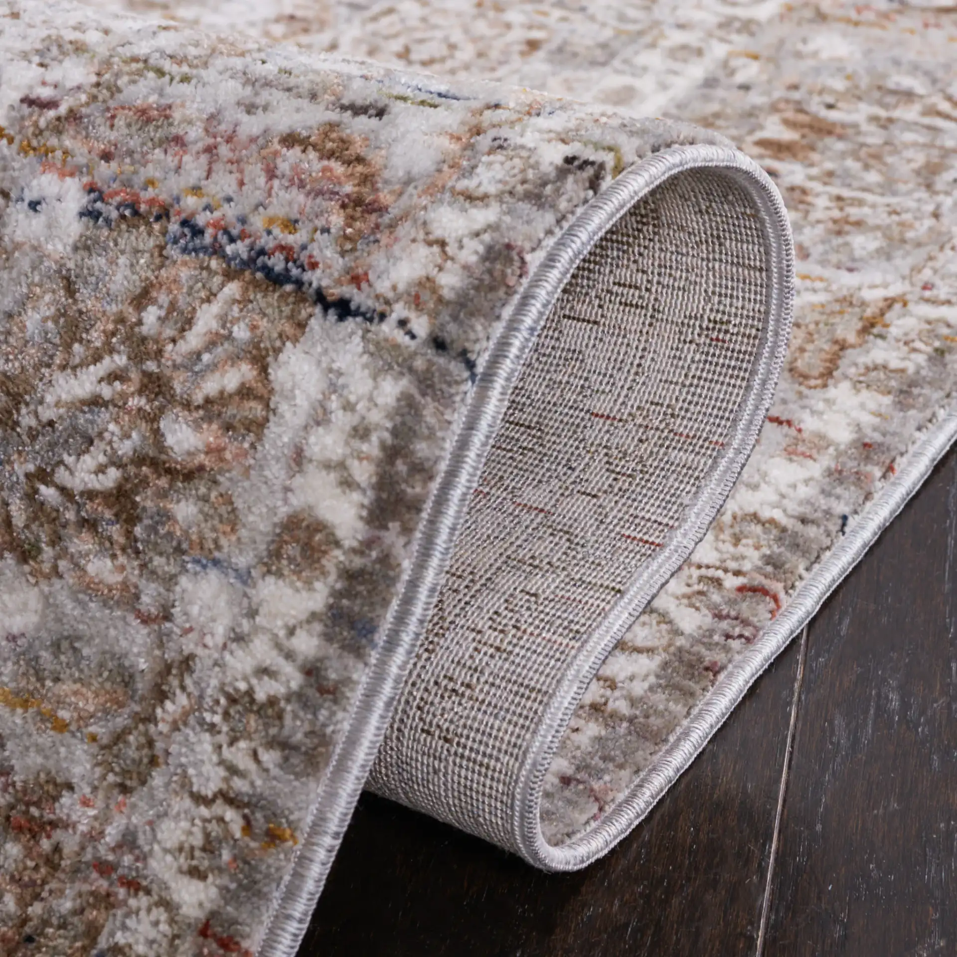 Harlow Small-Scale Floral Bordered Rug in Ivory Gray / Sage in a styled room