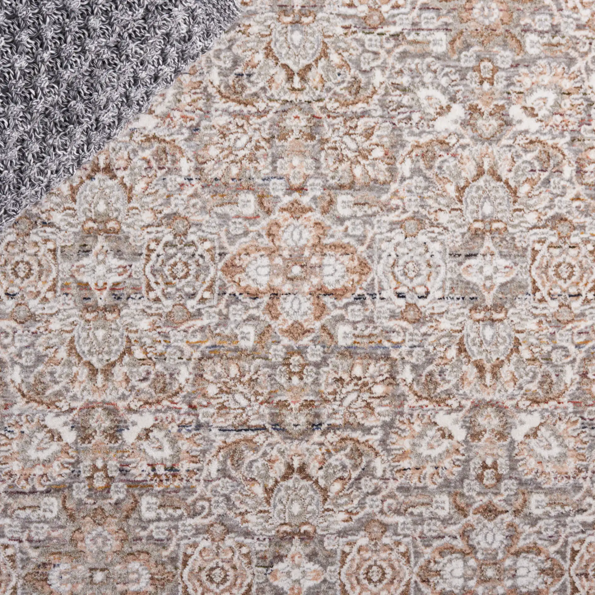 Harlow Small-Scale Floral Bordered Rug in Ivory Gray / Sage in a styled room