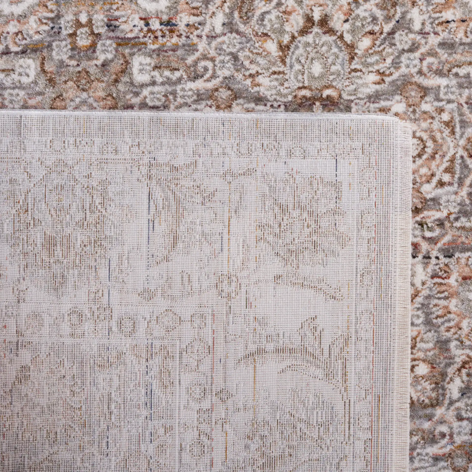 Harlow Small-Scale Floral Bordered Rug in Ivory Gray / Sage in a styled room