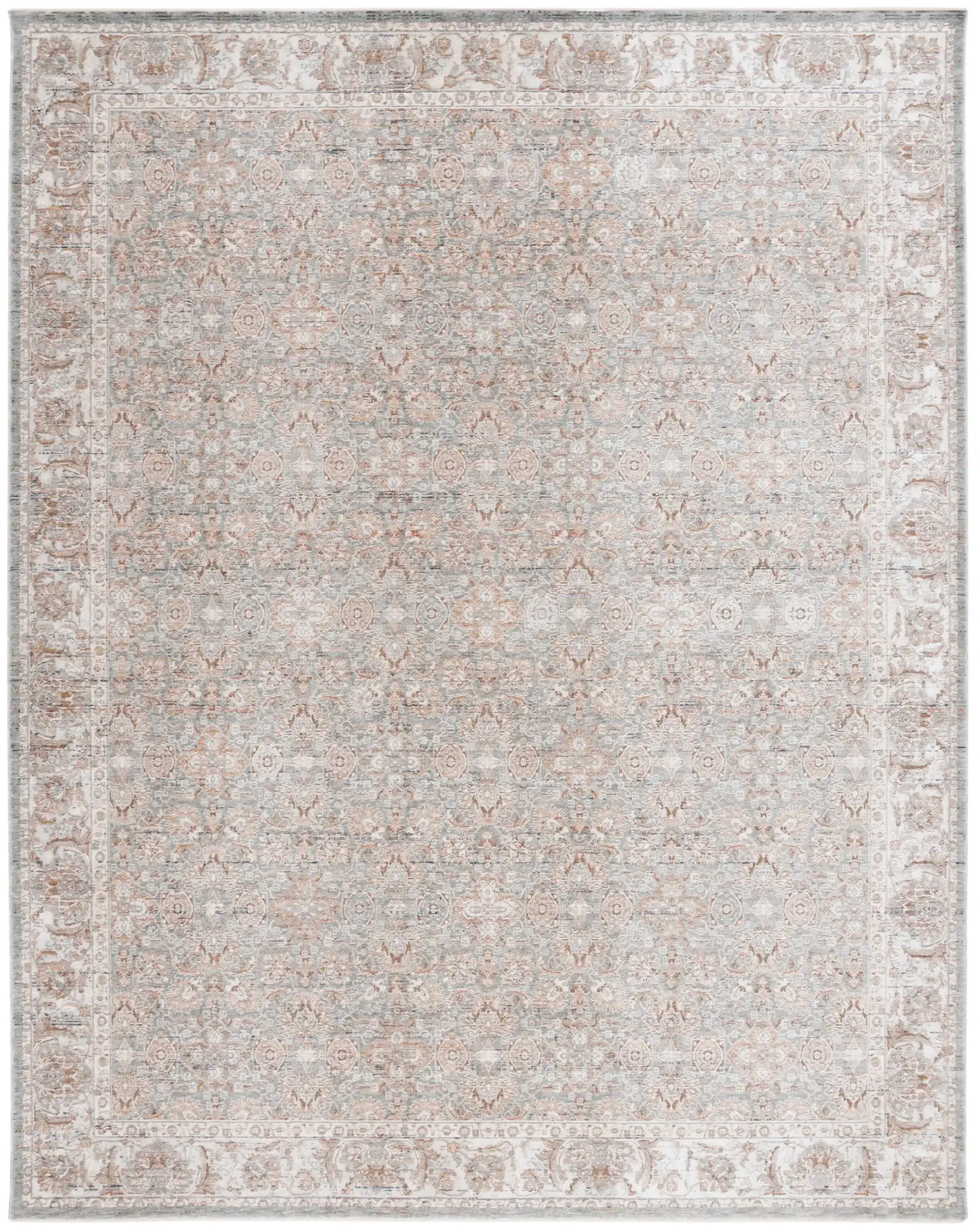 Harlow Small-Scale Floral Bordered Rug in Ivory Gray / Sage