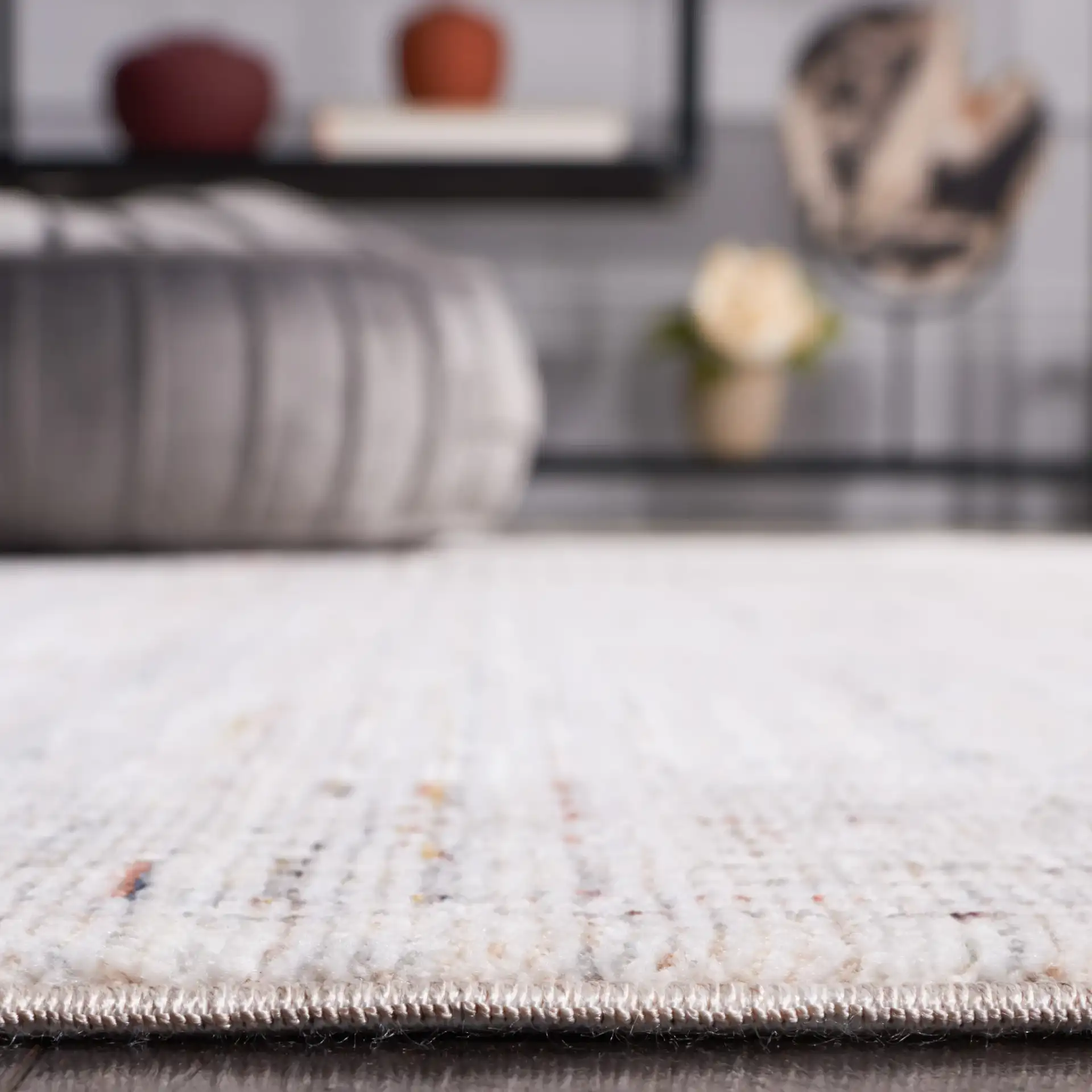 Harlow Maze Rug in Ivory Gray / Rust in a styled room