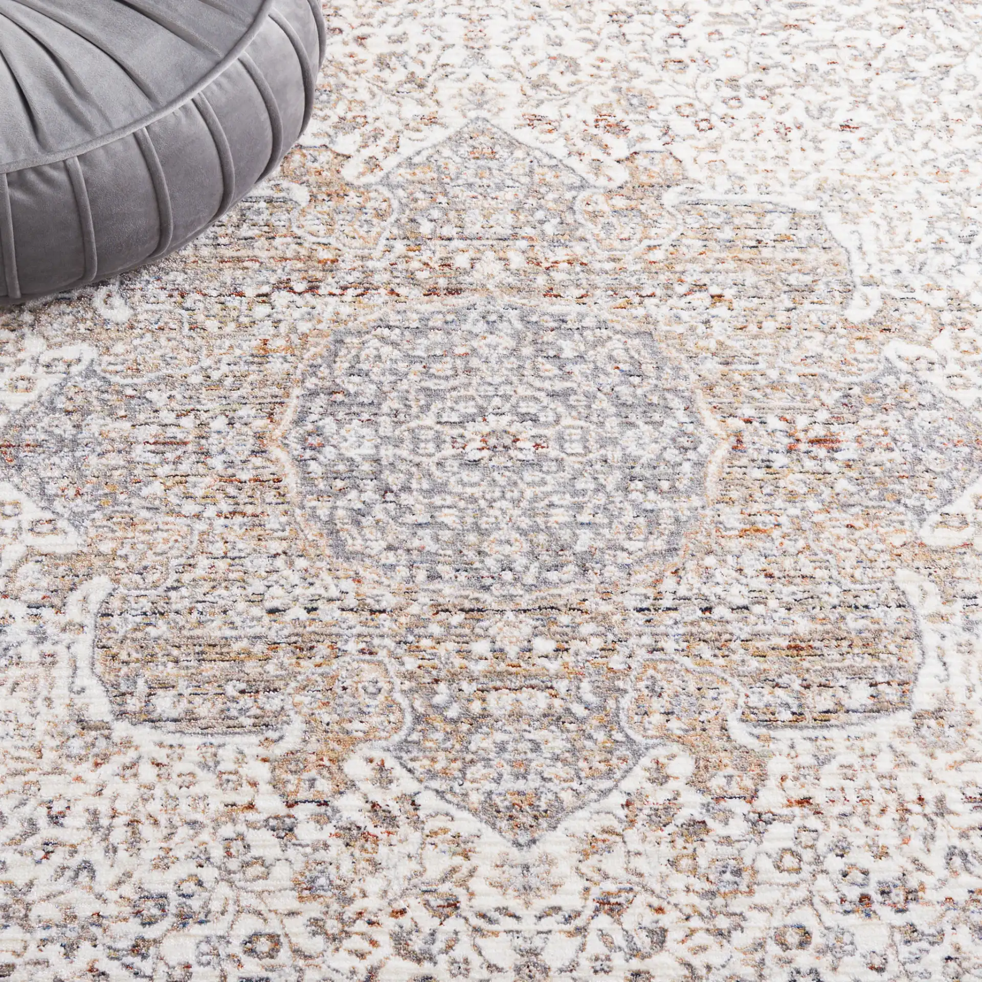 Harlow Nested Medallion Rug in Ivory / Gray Beige in a styled room