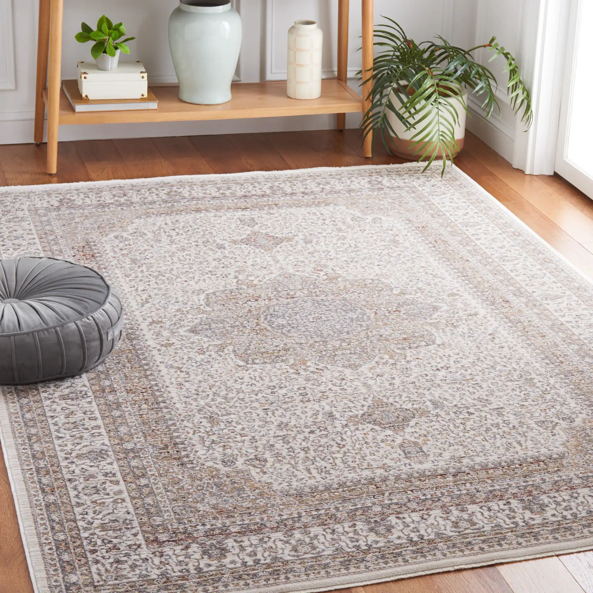 Harlow Nested Medallion Rug in Ivory / Gray Beige in a styled room