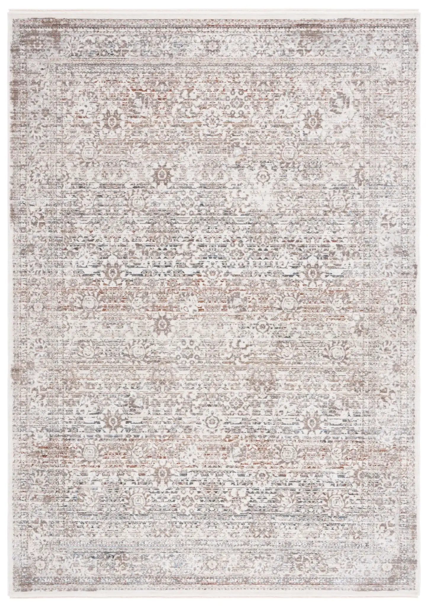 Harlow Faded Floral Bordered Rug in Ivory / Beige