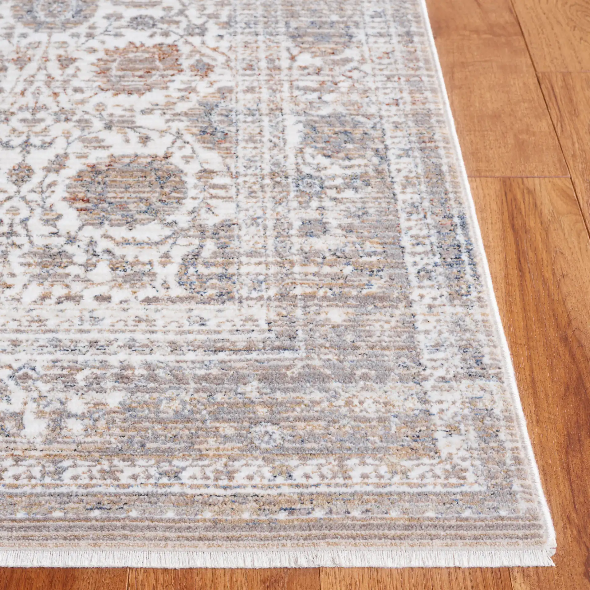 Harlow Bordered Floral Rug in Gray / Ivory Blue in a styled room