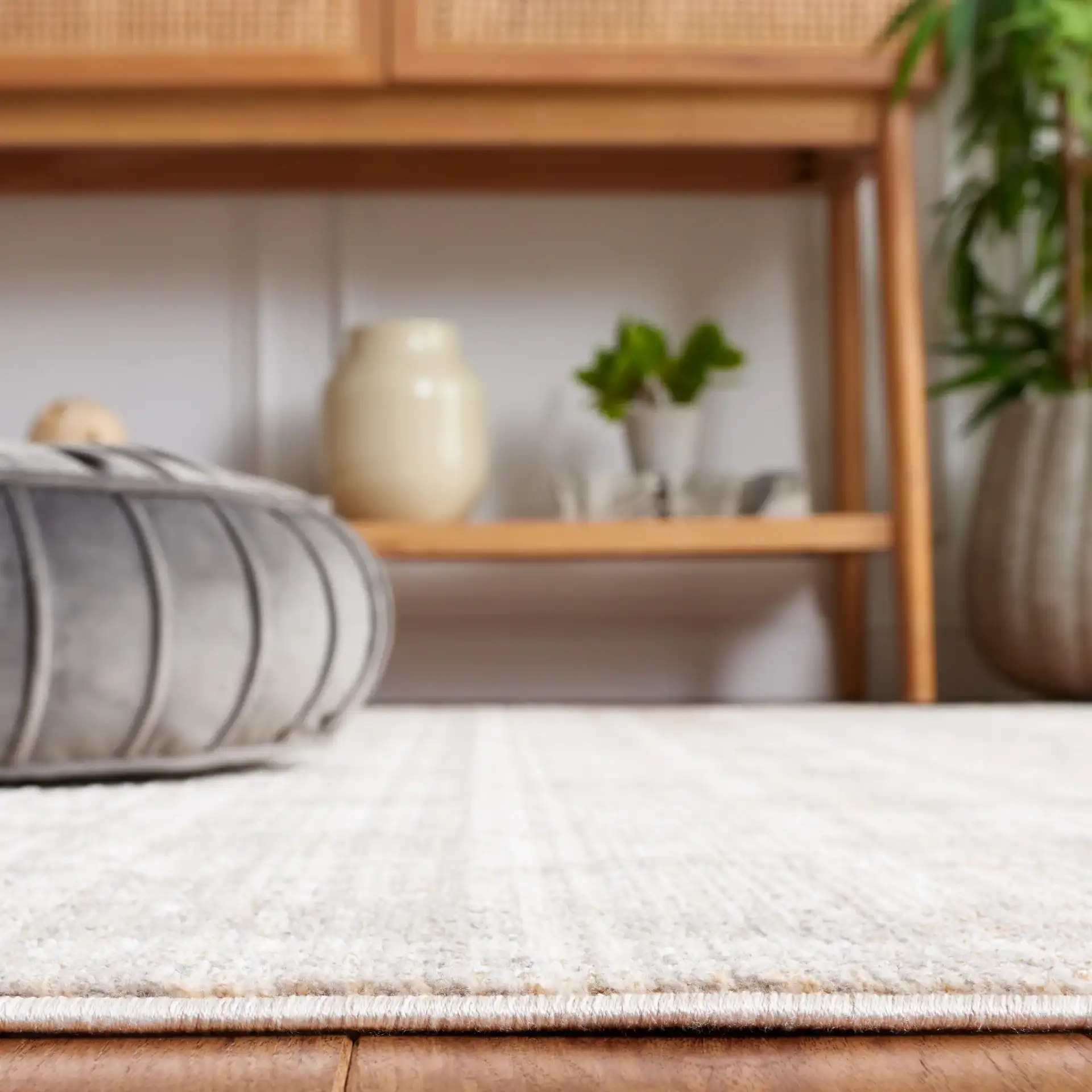 Harlow Bordered Floral Rug in Gray / Ivory Blue in a styled room