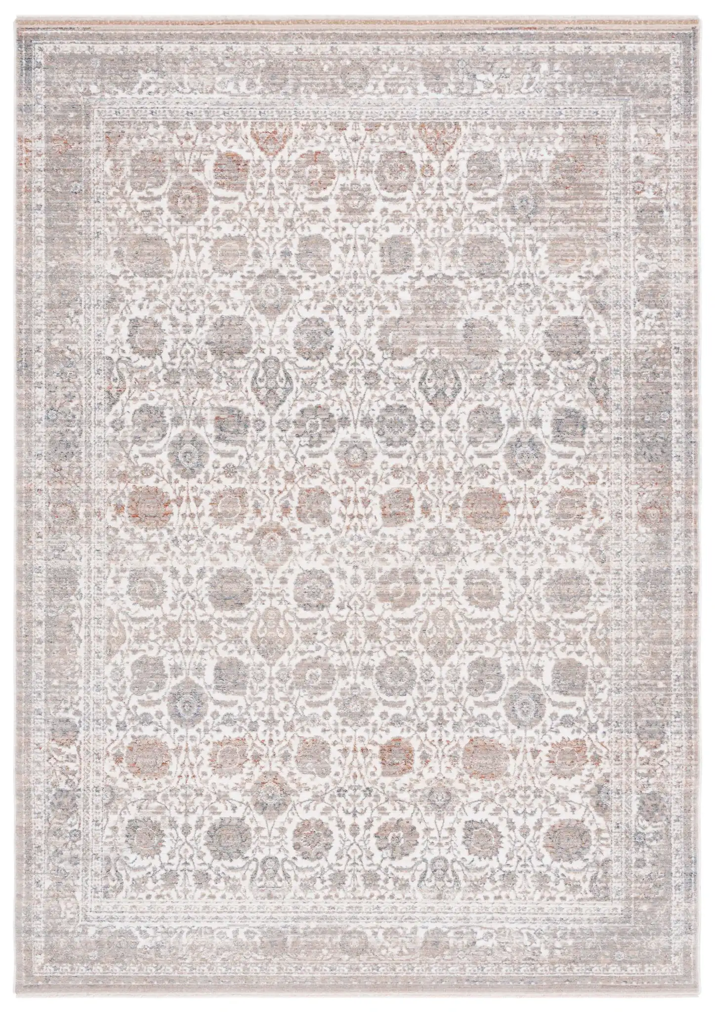 Harlow Bordered Floral Rug in Gray / Ivory Blue