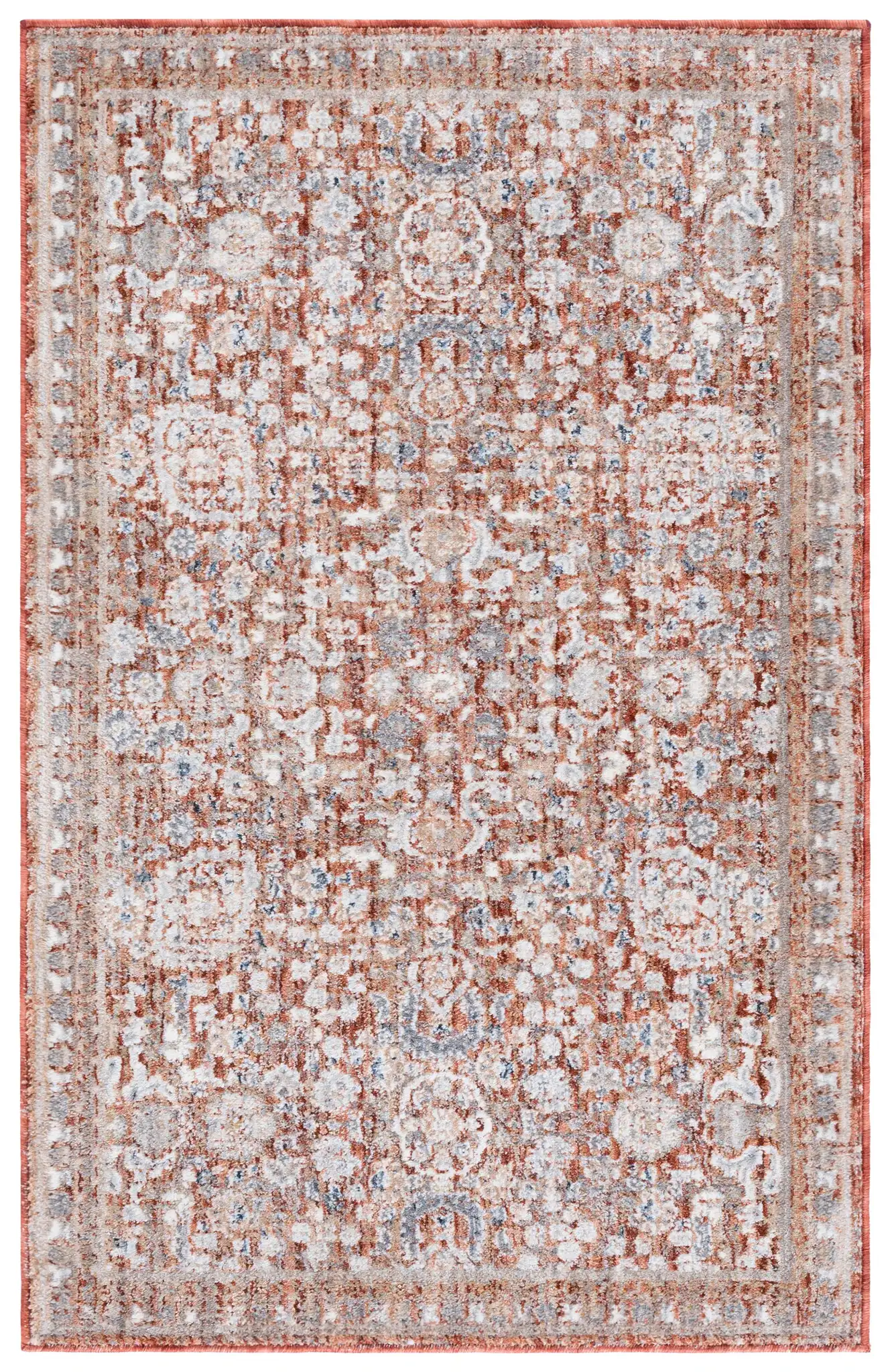 Harlow Floral Medallion Rug in Rust / Ivory Gray, detail view