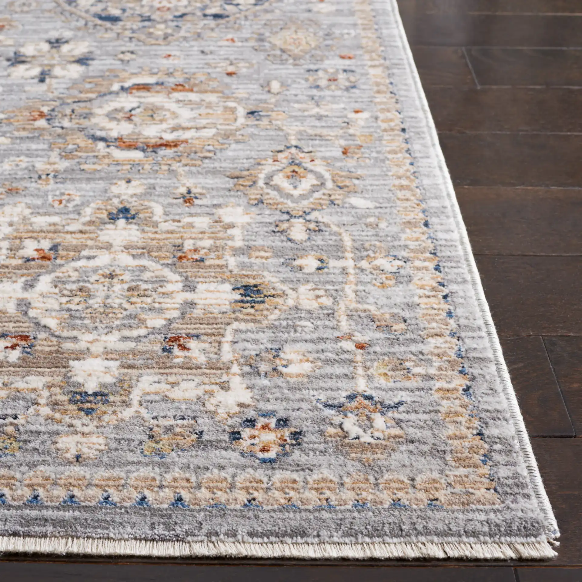 Harlow Medallion Rug in Light Gray / Beige Blue in a styled room