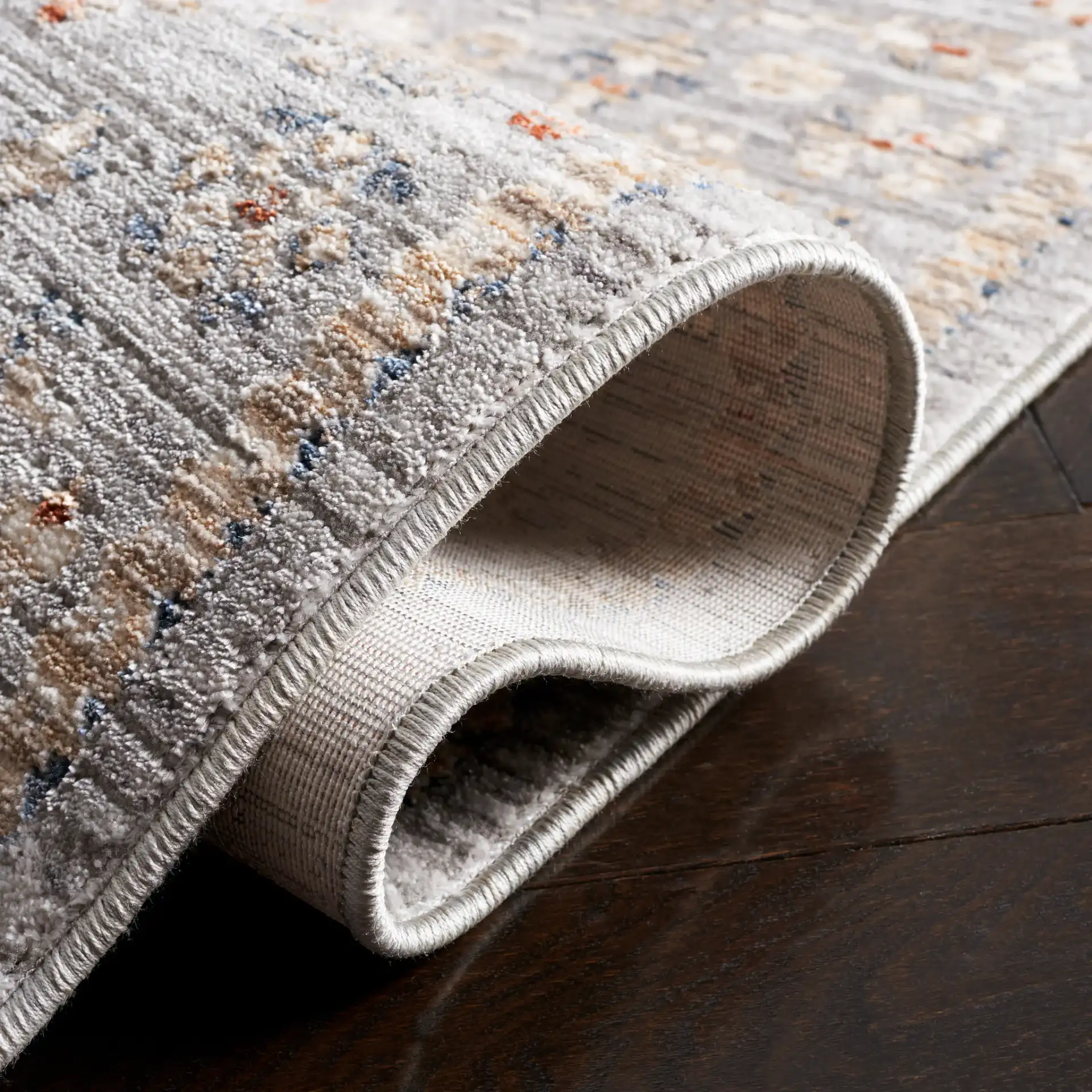 Harlow Medallion Rug in Light Gray / Beige Blue in a styled room