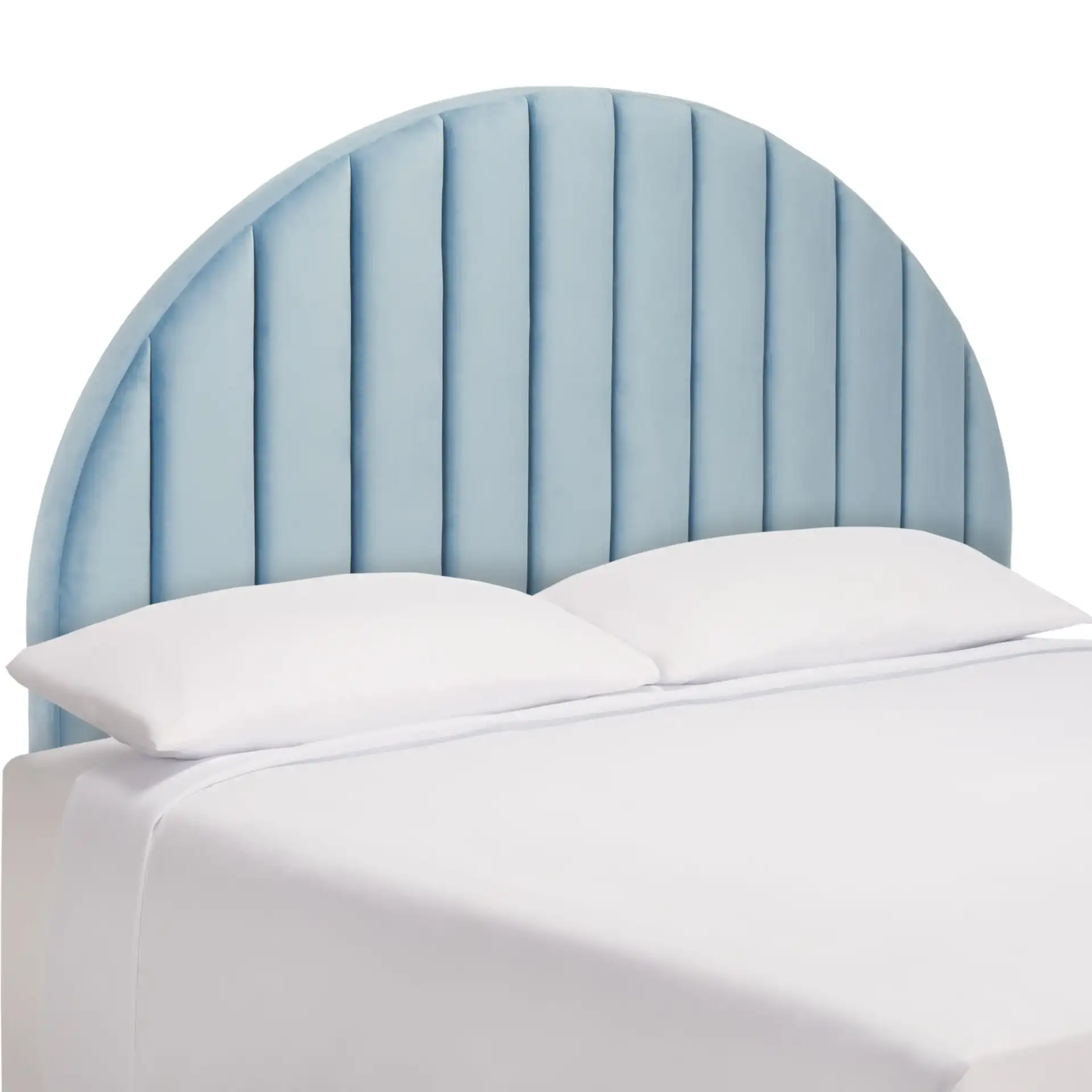 Solare Striped Archd Headboard in Slate Blue, detail view
