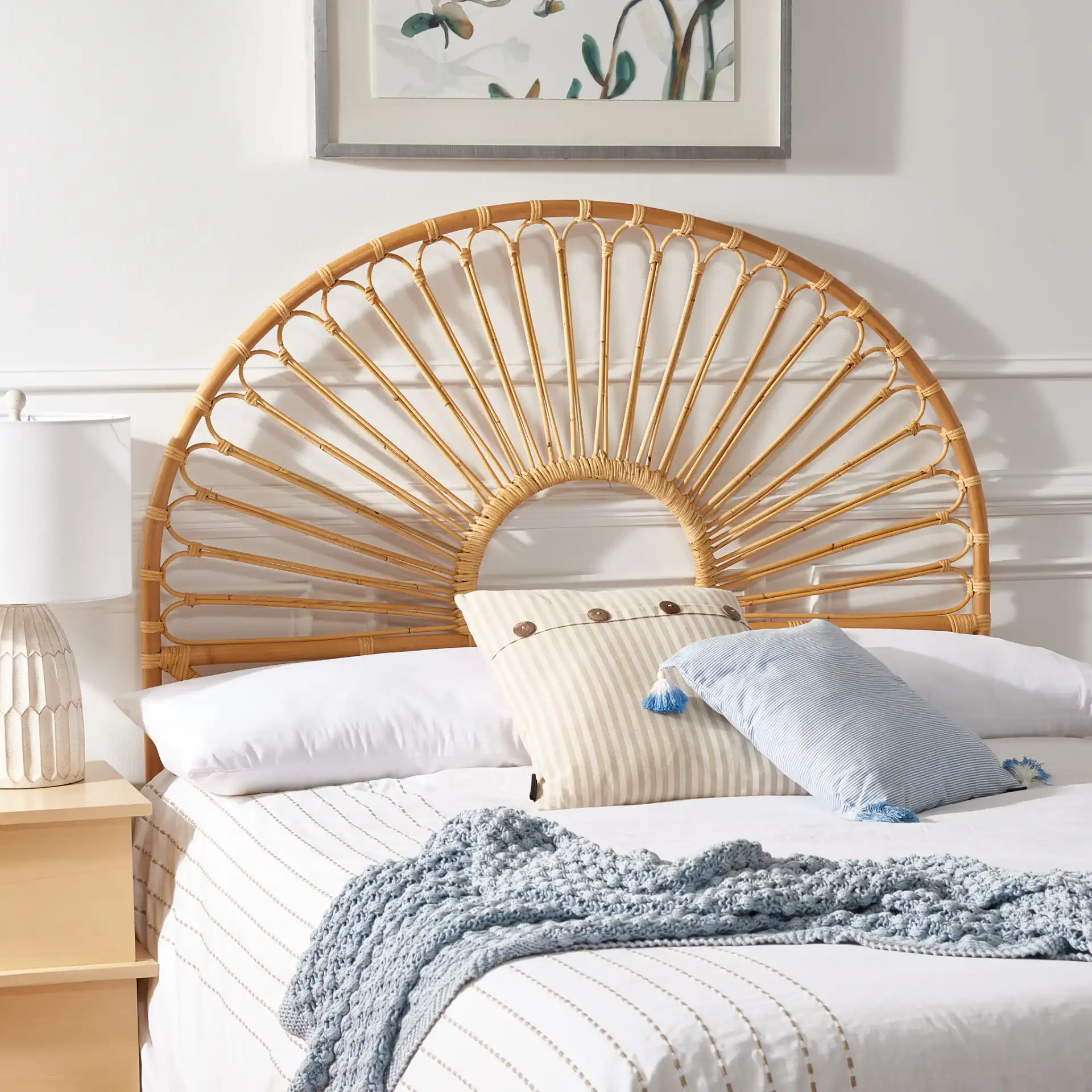 Faris Arched Headboard in Natural in a styled room