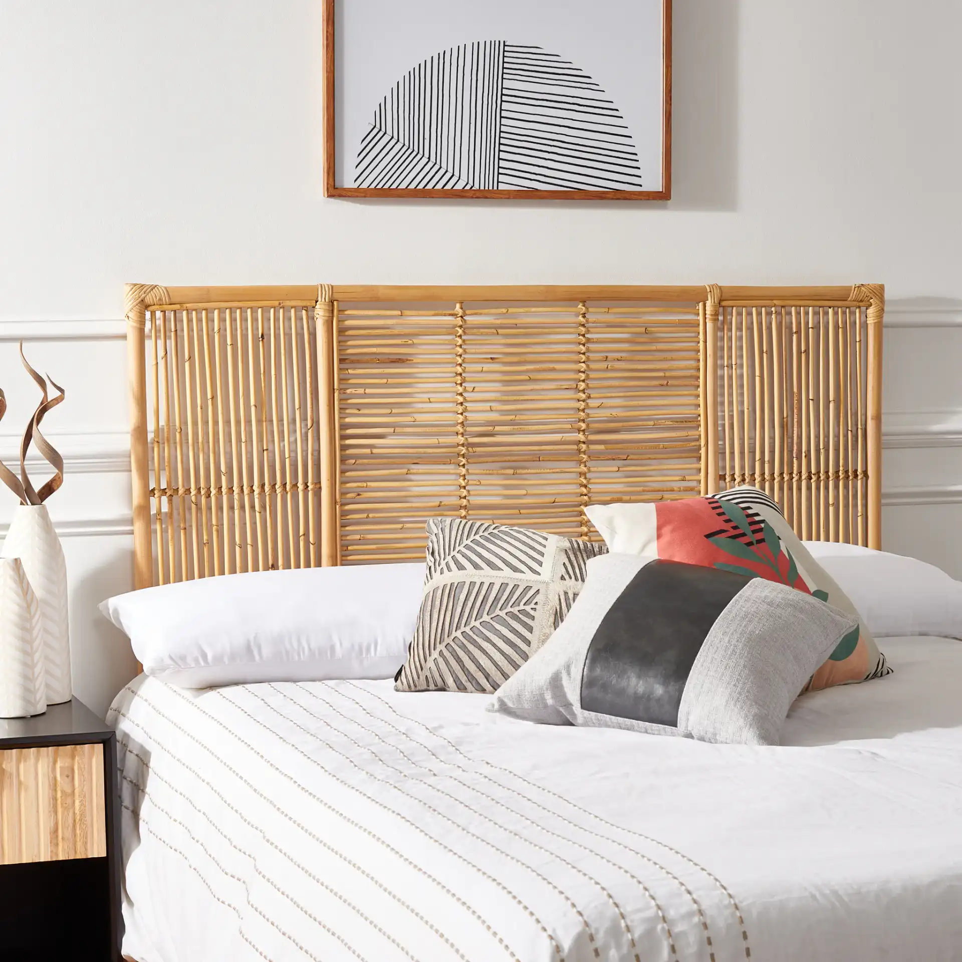 Falyn Rectangle Headboard in Natural in a styled room