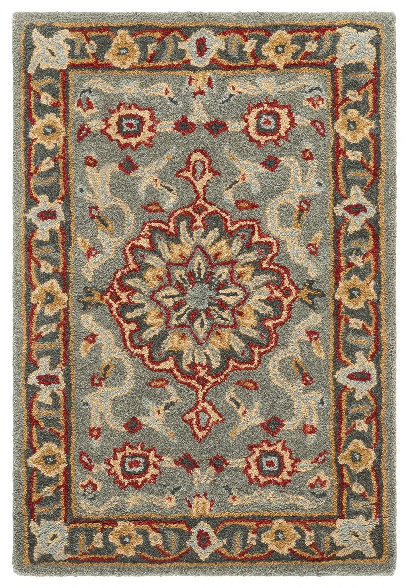 Heritage Palmette Medallion Hand-Tufted Wool Rug in Gray / Charcoal