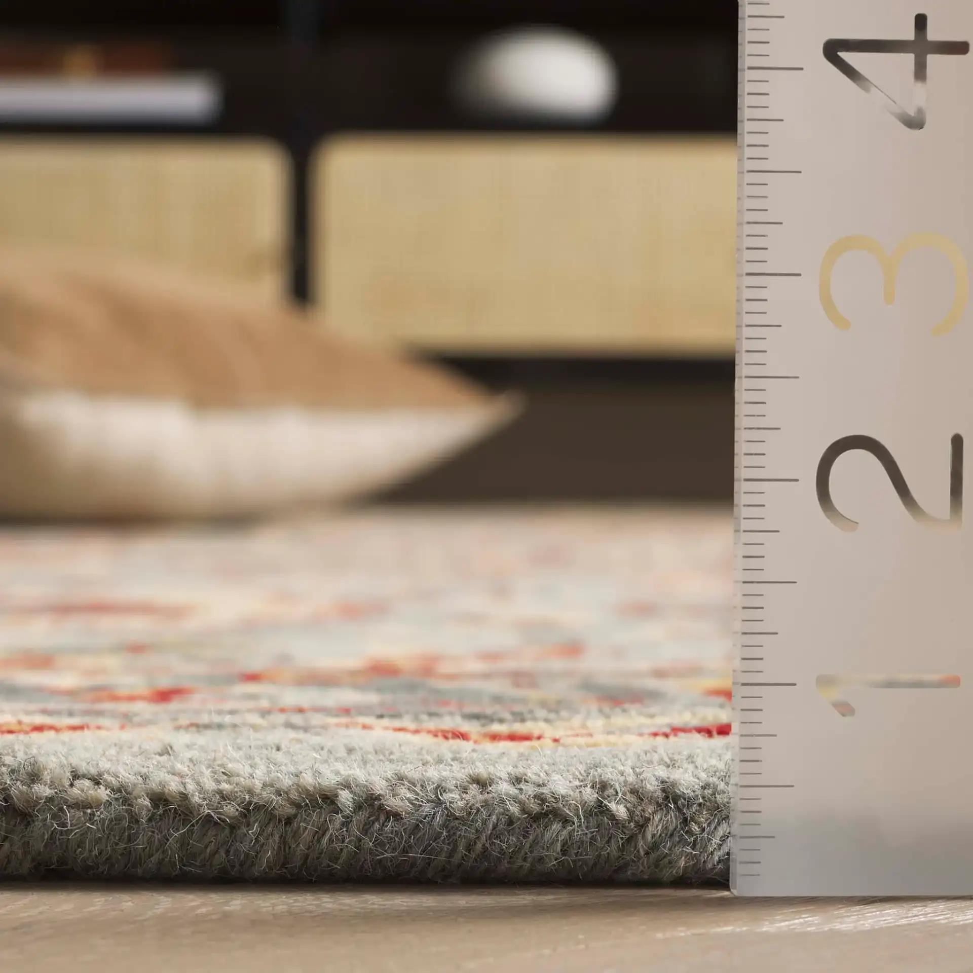 Heritage Palmette Medallion Hand-Tufted Wool Rug in Gray / Charcoal in a styled room