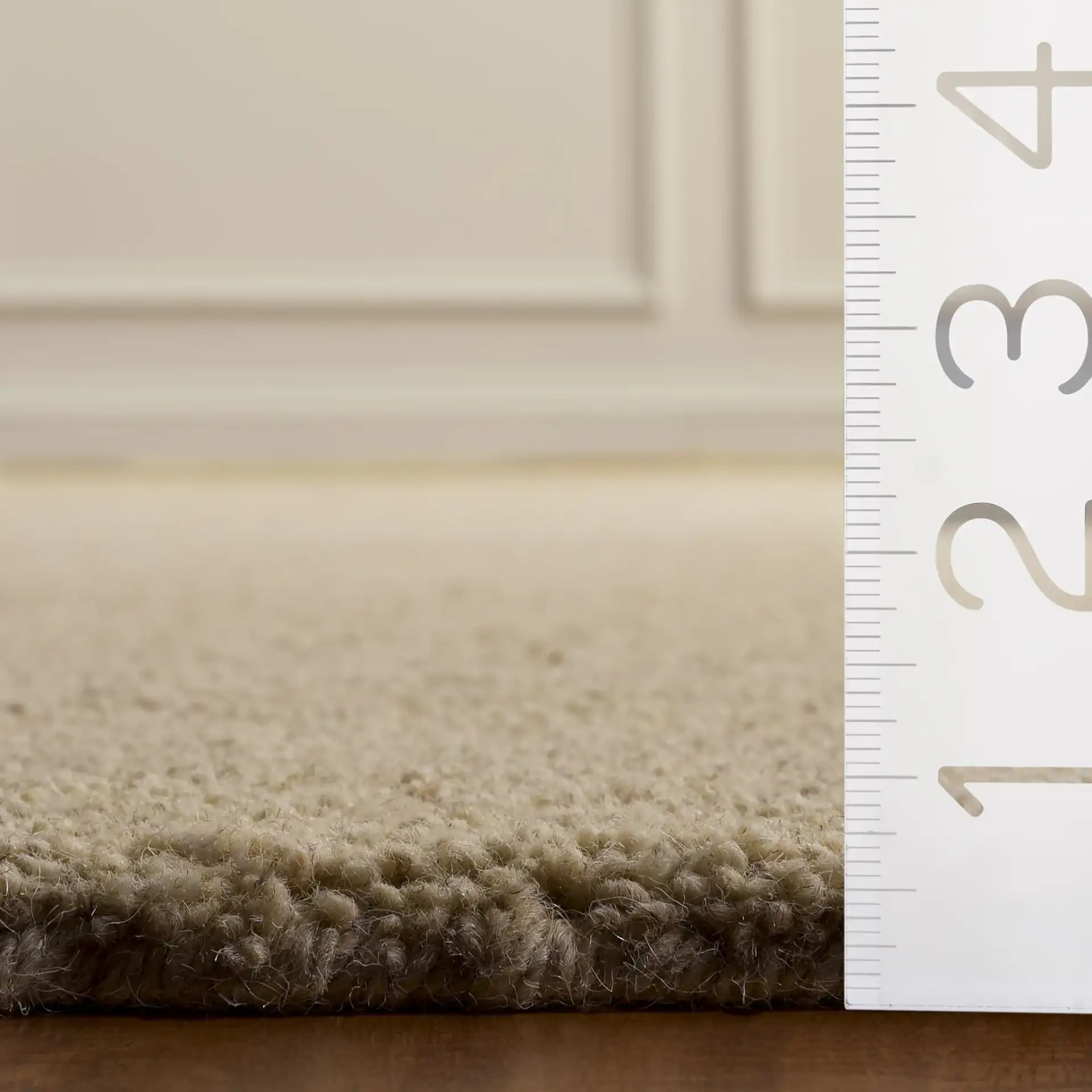 Himalaya Solid Hand-Tufted Wool Rug in Beige in a styled room