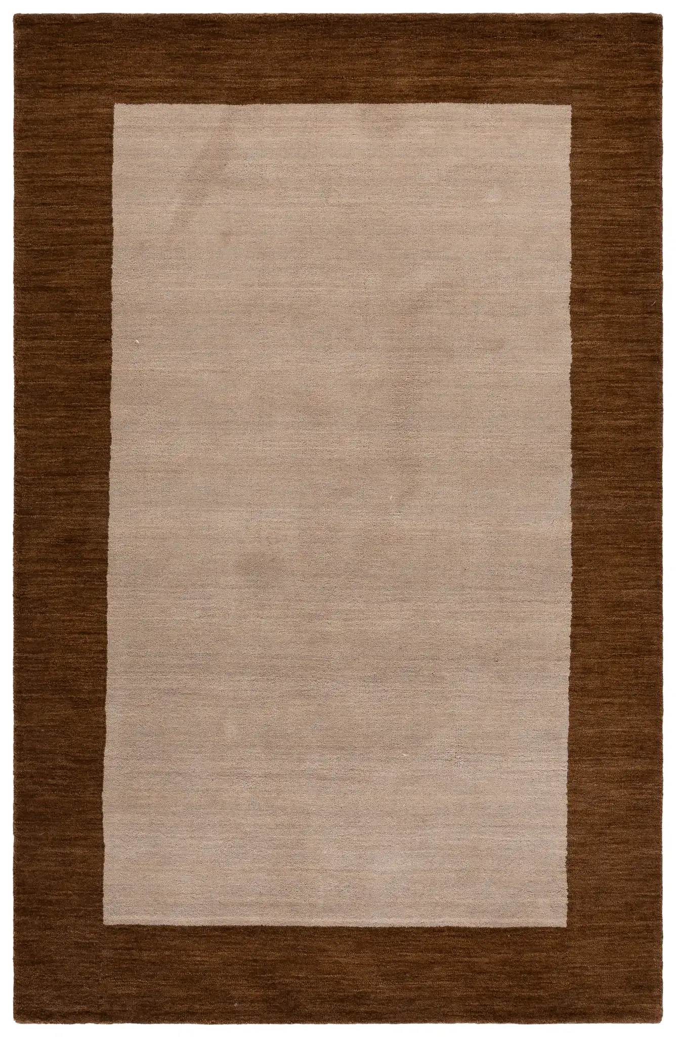 Himalaya Solid Bordered Hand-Loomed Wool Rug in Beige / Dark Brown
