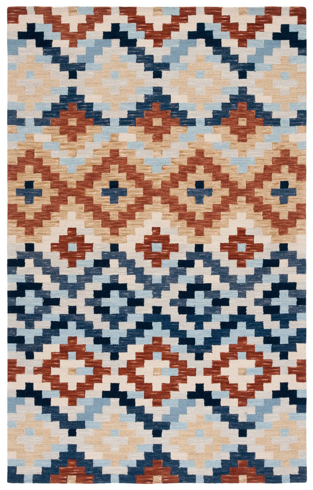 Chelsea Stepped Diamond Hand-Hooked Wool Rug in Orange / Multicolor