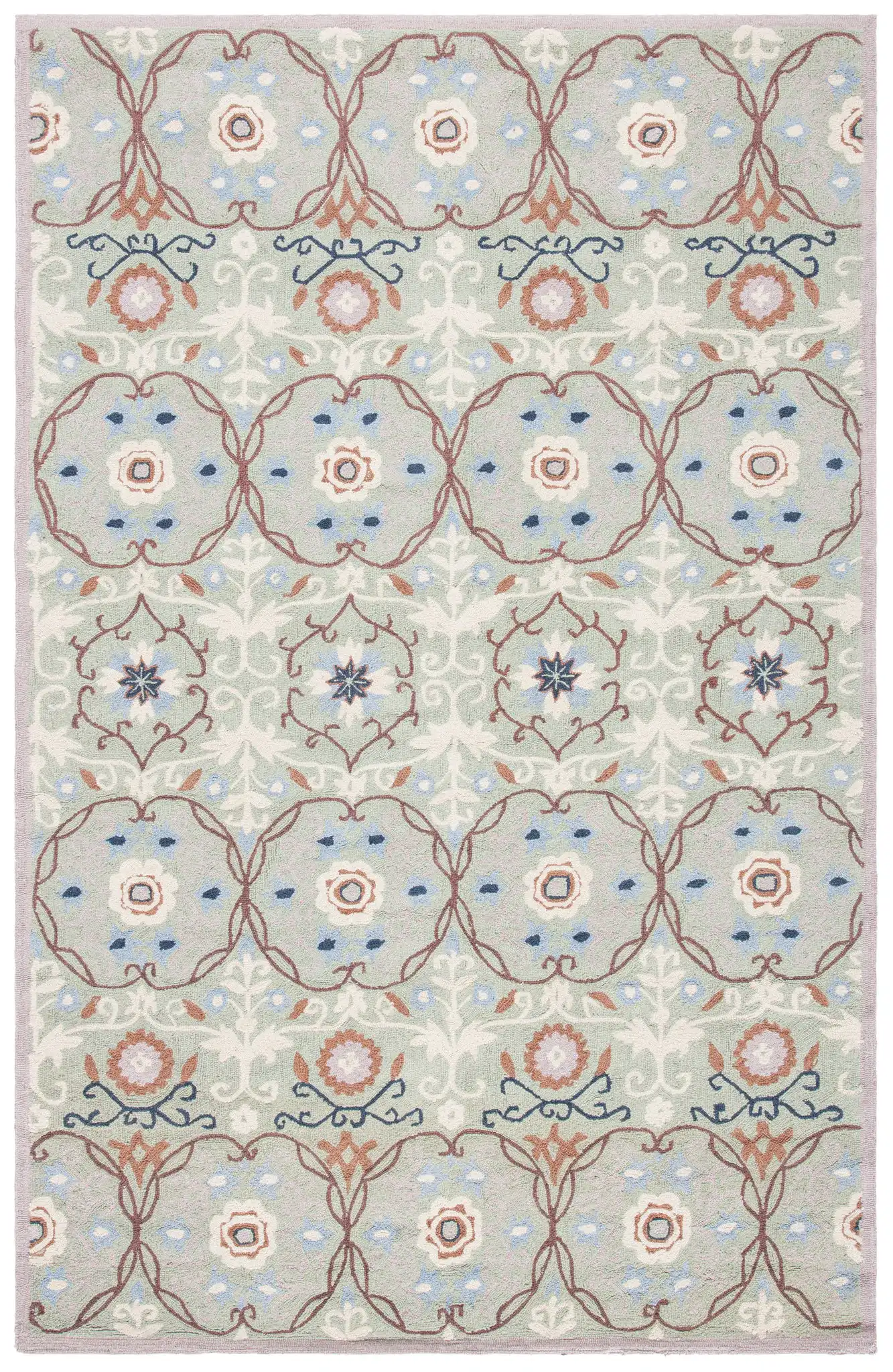 Chelsea Houghton Hand-Hooked Wool Rug in Sage / Ivory, detail view